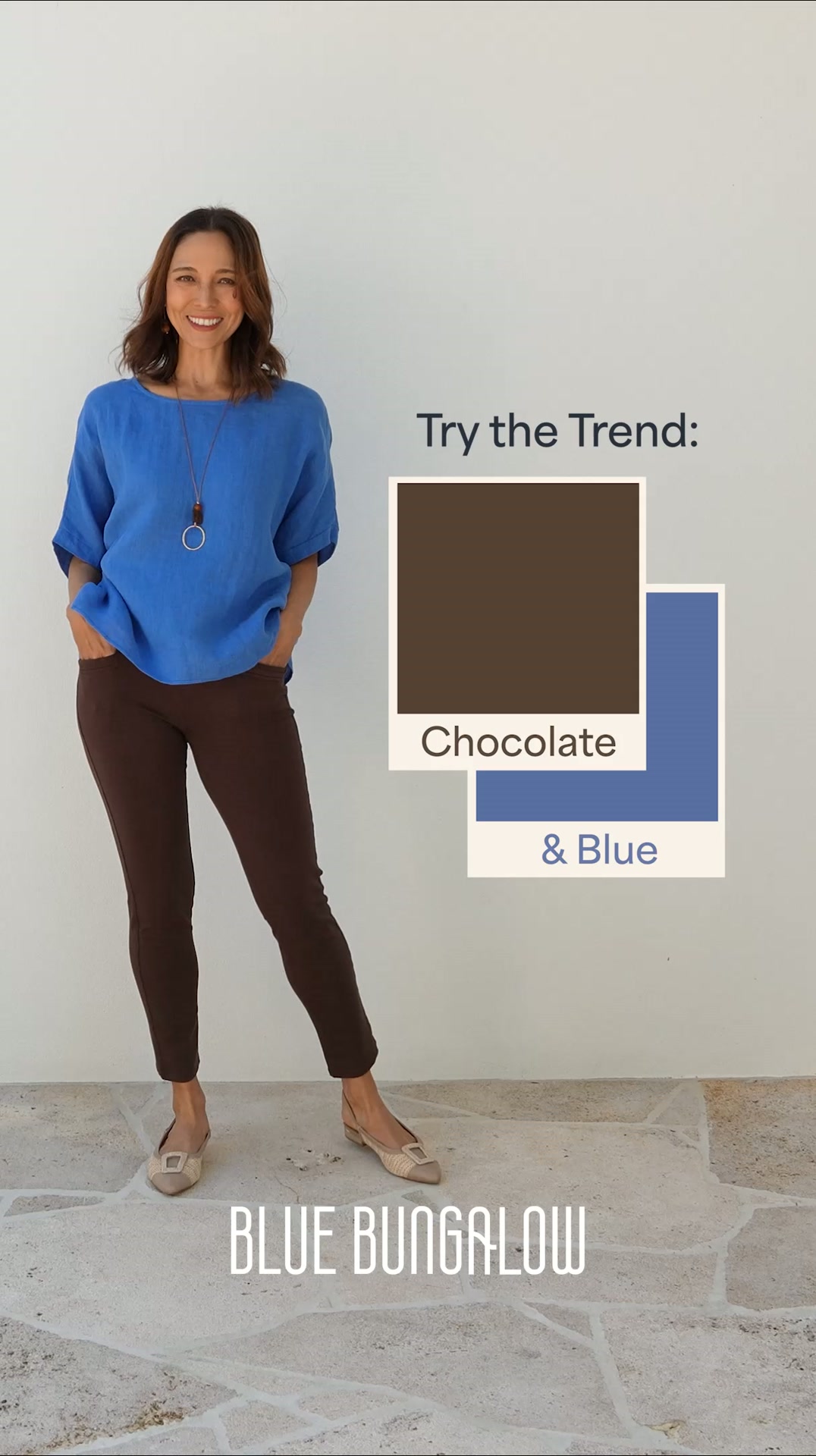 Blue Bungalow Facebook ad: Try the Trend: Chocolate & Blue