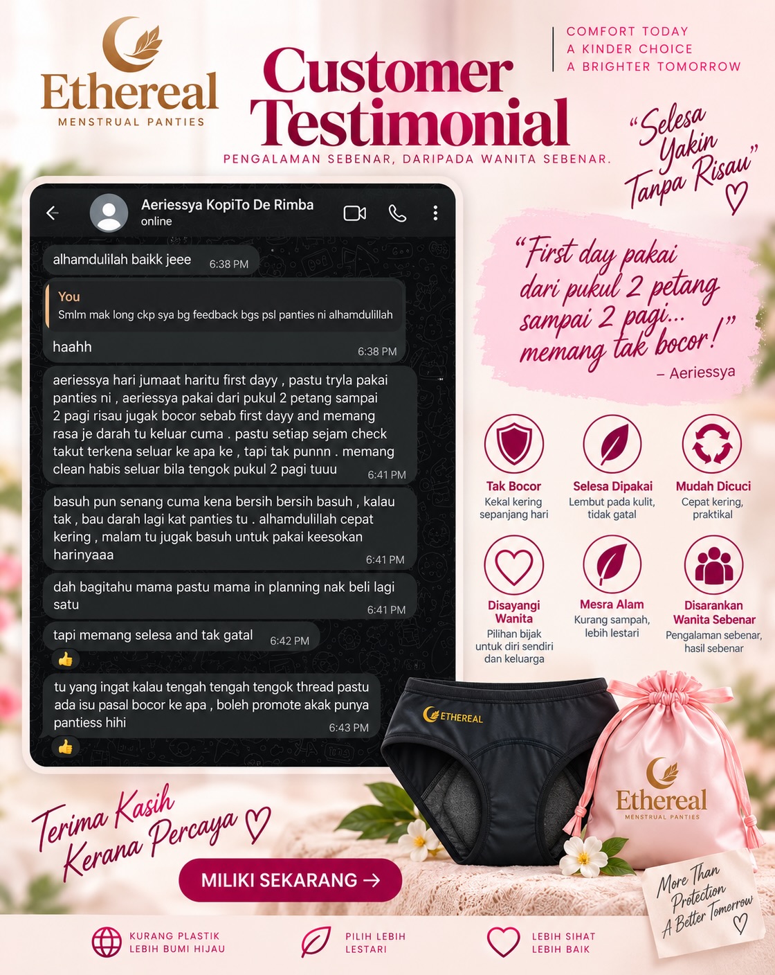 Ethereal Official Malaysia Facebook ad: Tak perlu risau lagi… real feedback dari wanita…