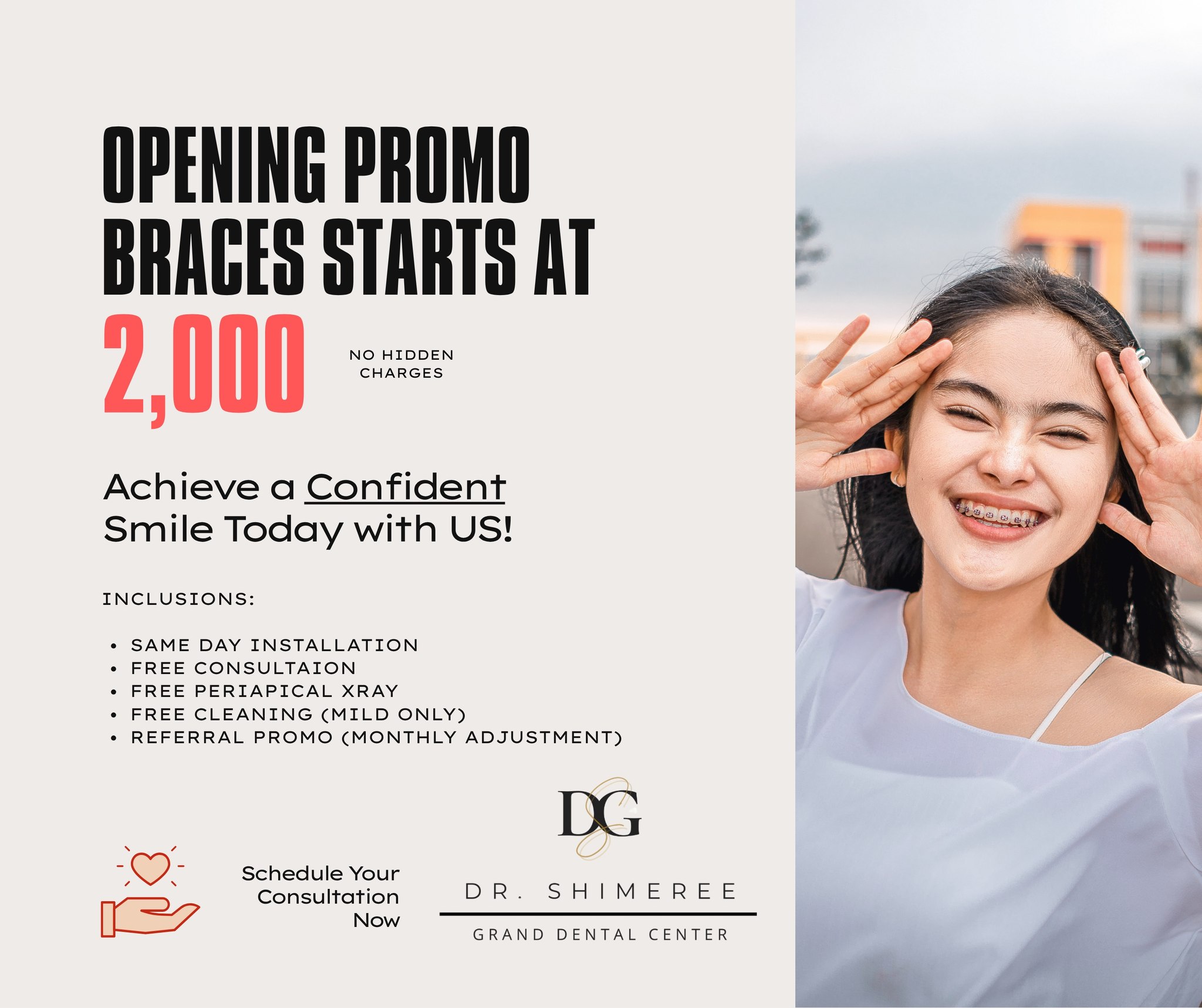 Dr. Shimeree Grand Dental Center Facebook ad: MESSAGE or VISIT US Now!