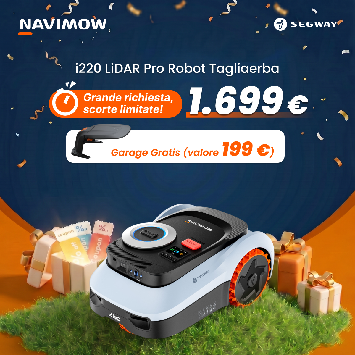 Segway Navimow Facebook ad: Risparmia 300 € + Garage Gratis