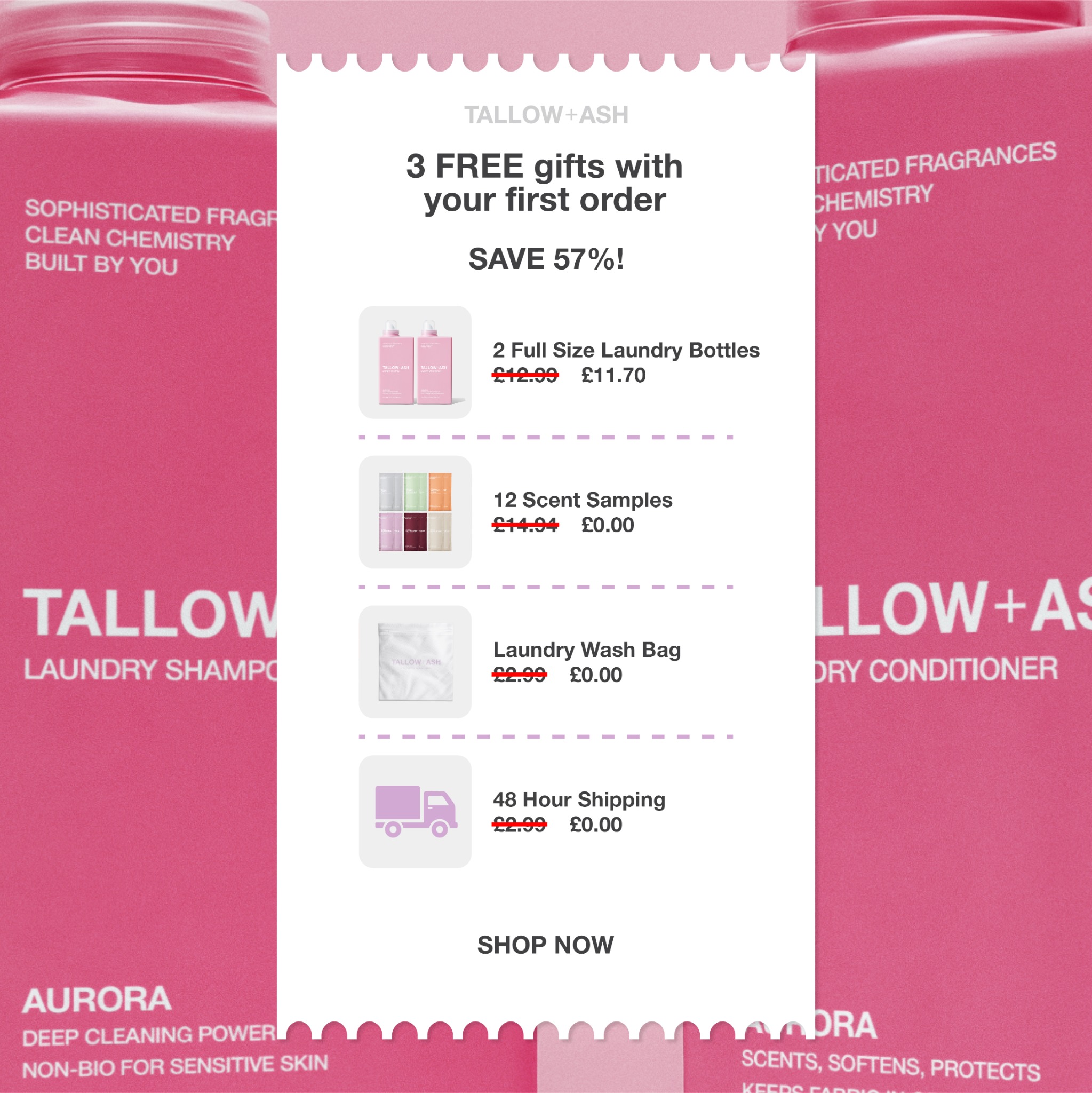Tallow + Ash Facebook ad: Try Perfume-Infused Laundry and get your discovery set…
