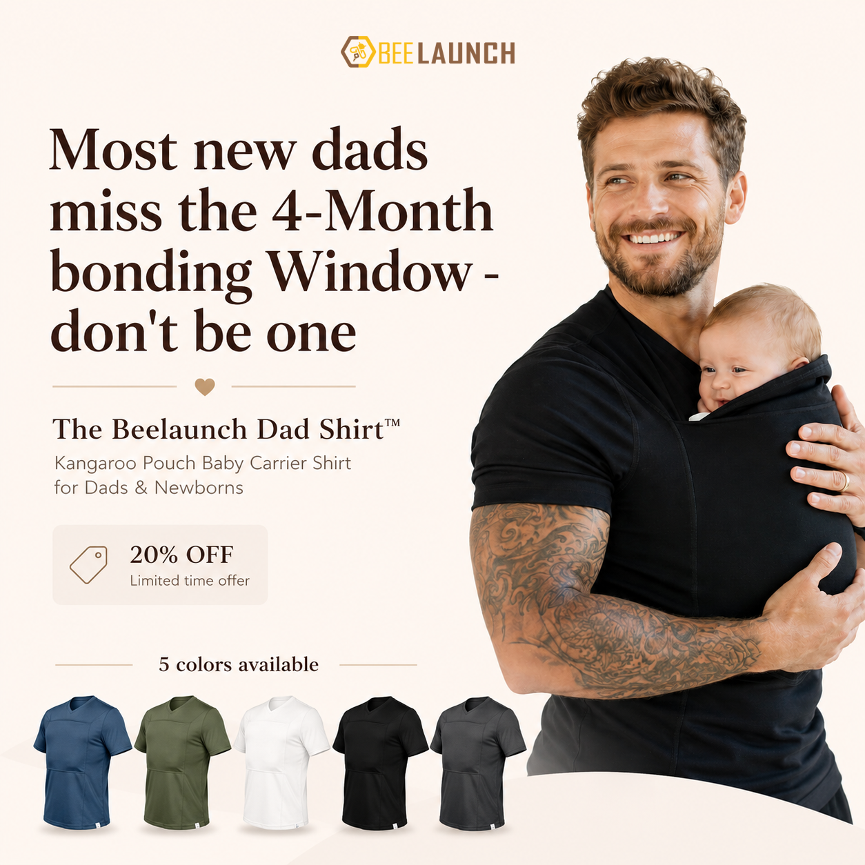 Beelaunch Store Facebook ad: Baby Carrier Shirt for Dads