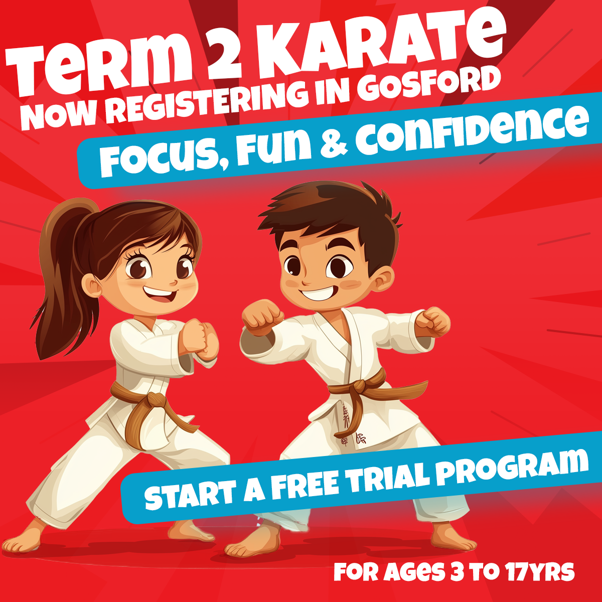 BBMA Gosford Facebook ad: Term 2 Kids Karate FREE Intro Program