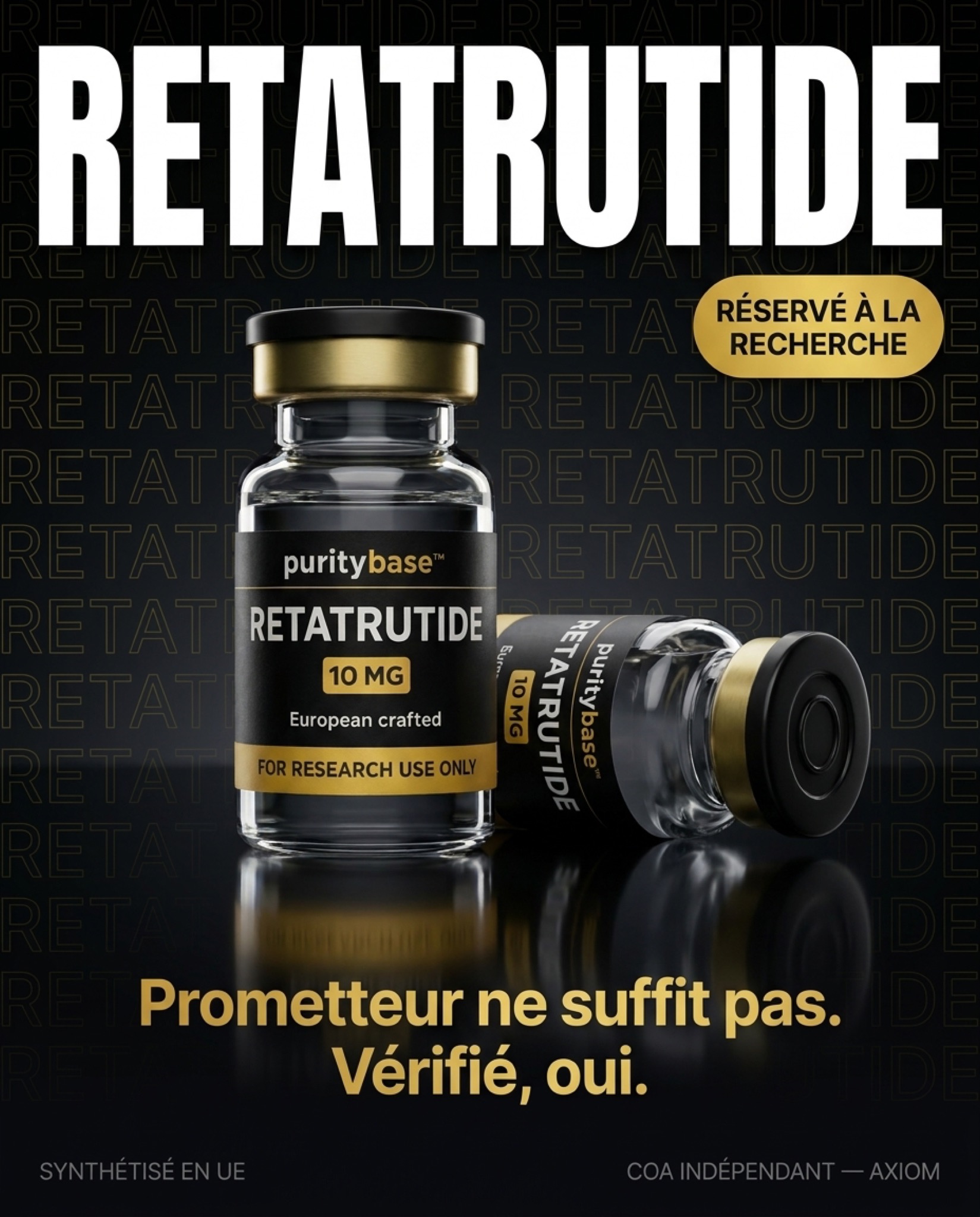 PurityBase Facebook ad: ≥99 % de pureté. Testé indépendamment. Disponible…