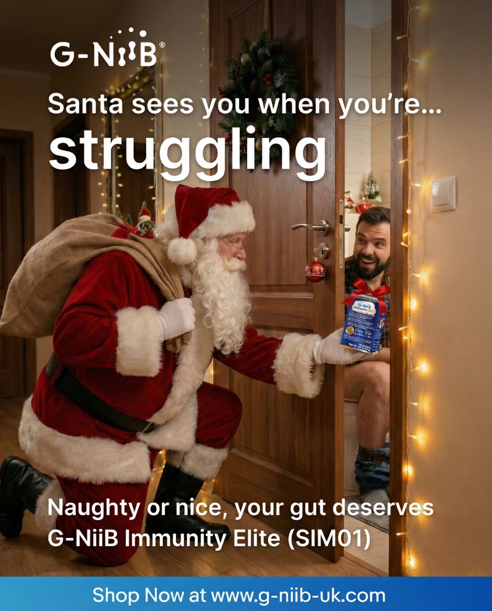G-NiiB US Facebook ad: Santa sees you when you’re… struggling.