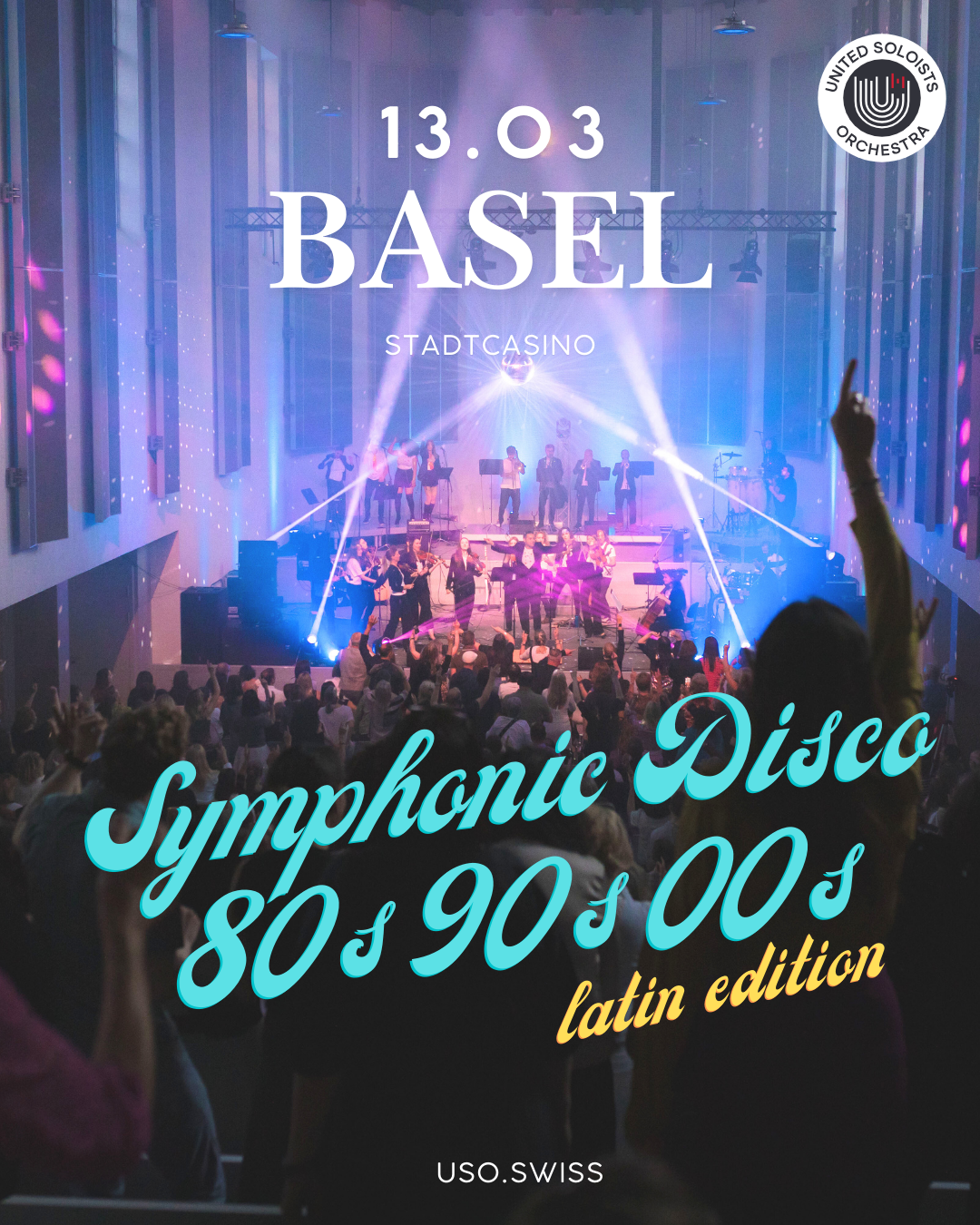 United Soloists Orchestra Facebook ad: Symphonic Disco 80s 90s 00s: Latin Edition
