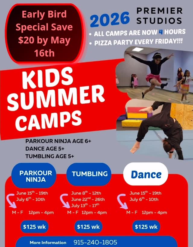 Premier Studios Facebook ad: KIDS SUMMER CAMP Hot new deals for early…