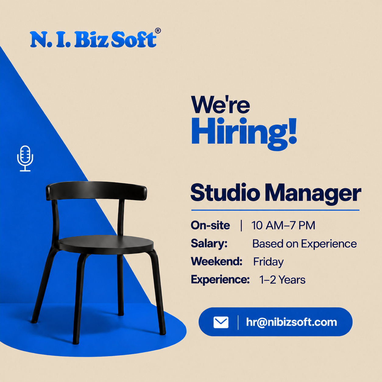 NIBiz Soft - Since 2007 Facebook ad: 𝗪𝗲'𝗿𝗲 𝗛𝗶𝗿𝗶𝗻𝗴 Studio Manager