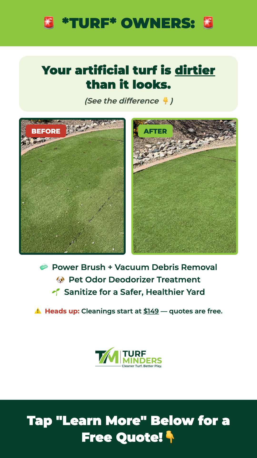 Turf Minders Facebook ad from Aug 1, 2026