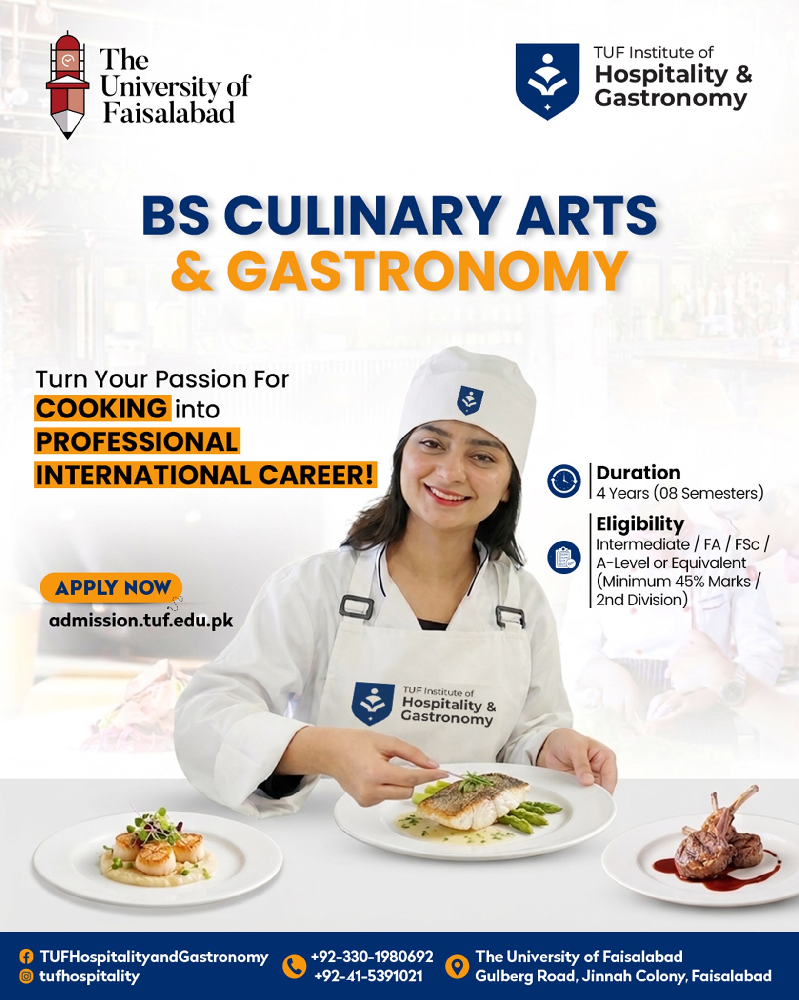 TUF Hospitality & Gastronomy Facebook ad: Exciting News from The University of Faisalabad!
