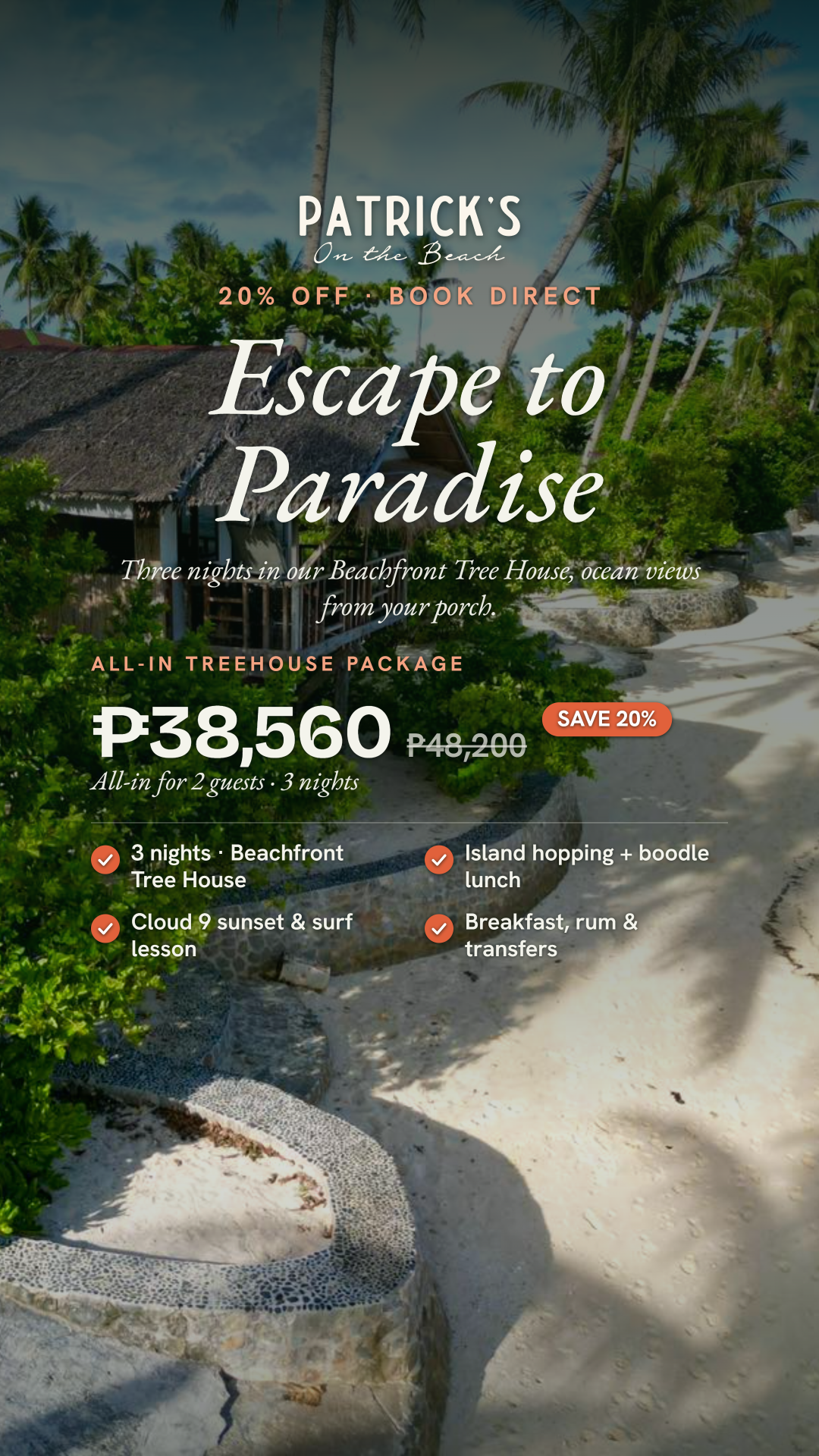Patrick's on the Beach resort /Restaurant Siargao Philippines Facebook ad