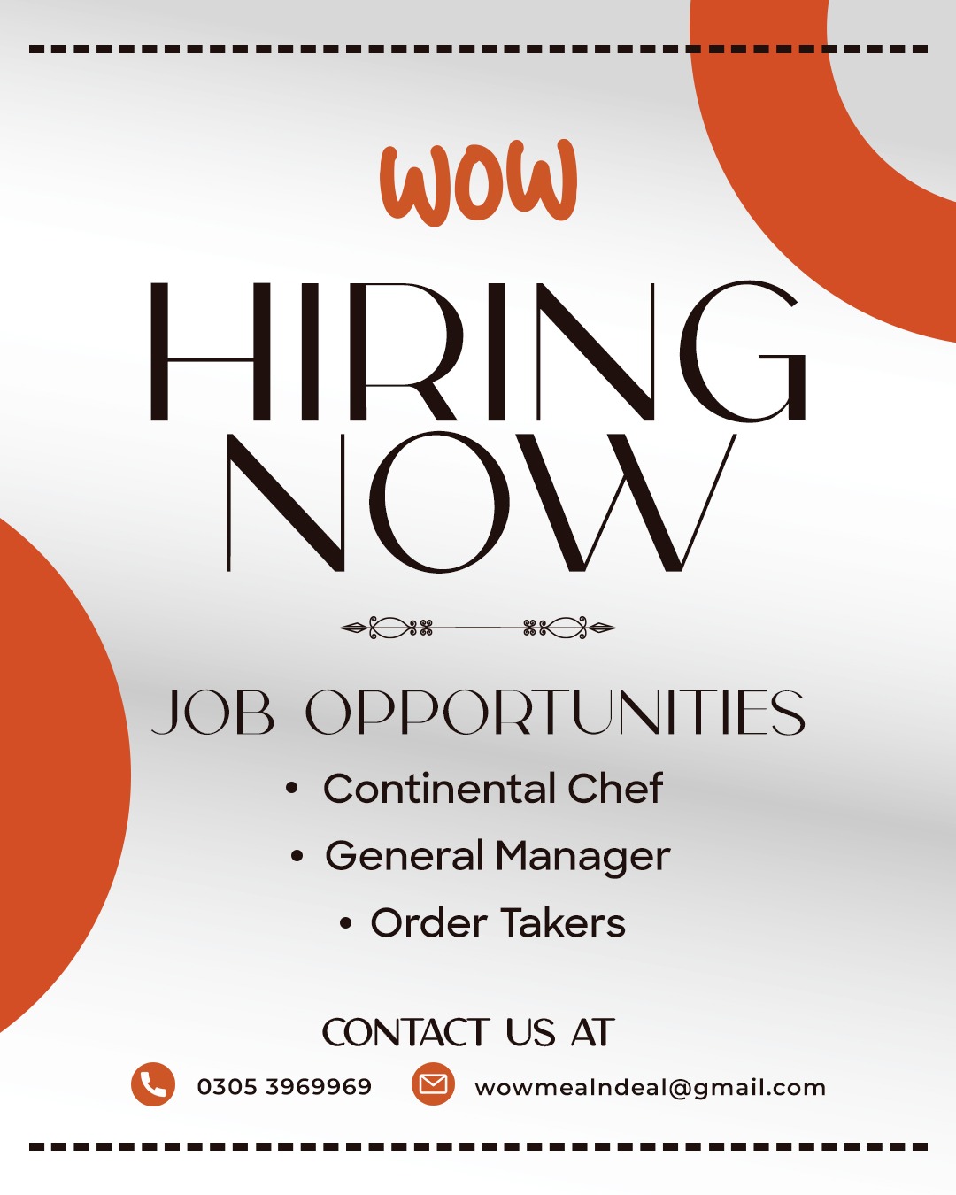 WOW Meal N Deal Facebook ad: Job Opportunities at WOW