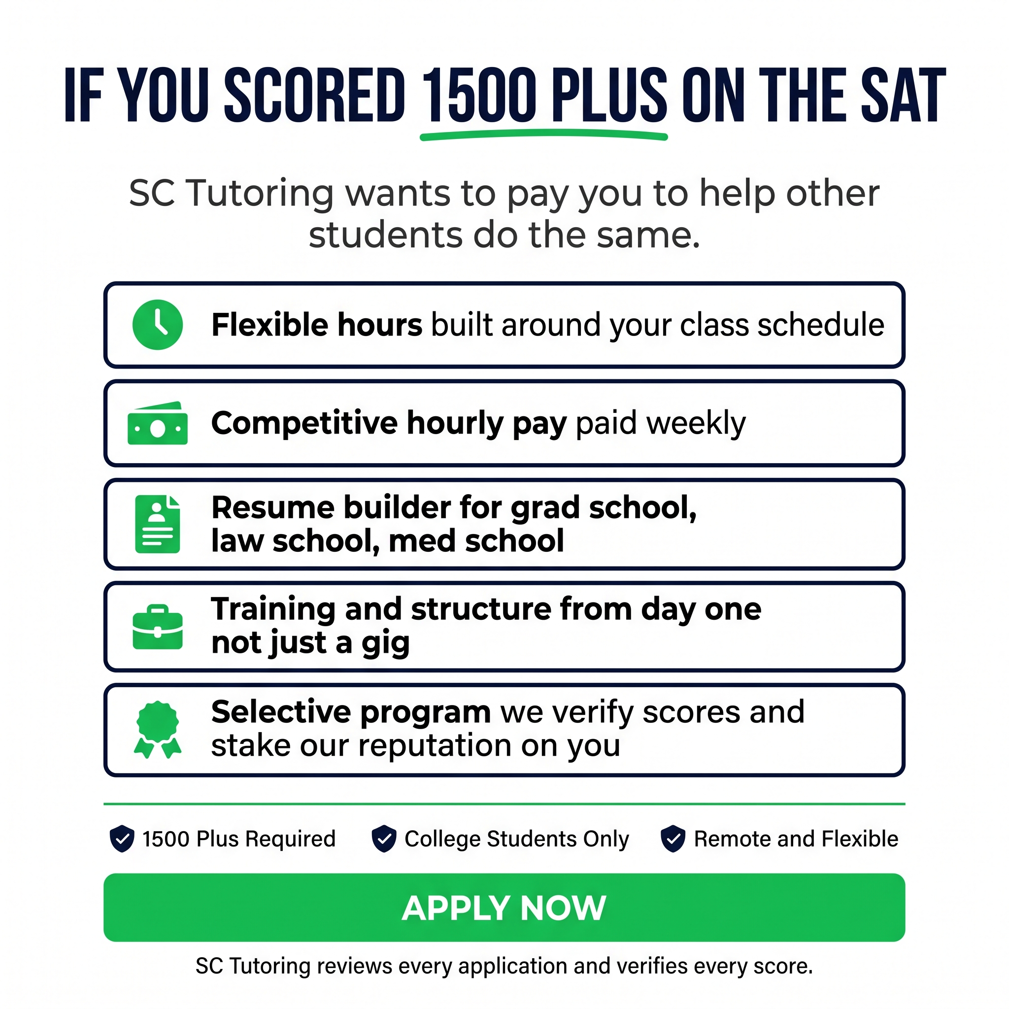 SC Tutoring Facebook ad: Turn Your 1500+ Into a Paycheck