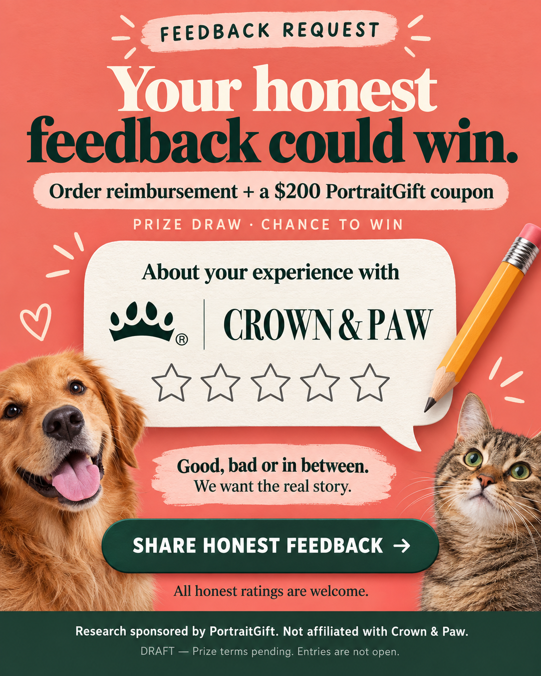 PortraitGift.Com Facebook ad: Your honest feedback could win