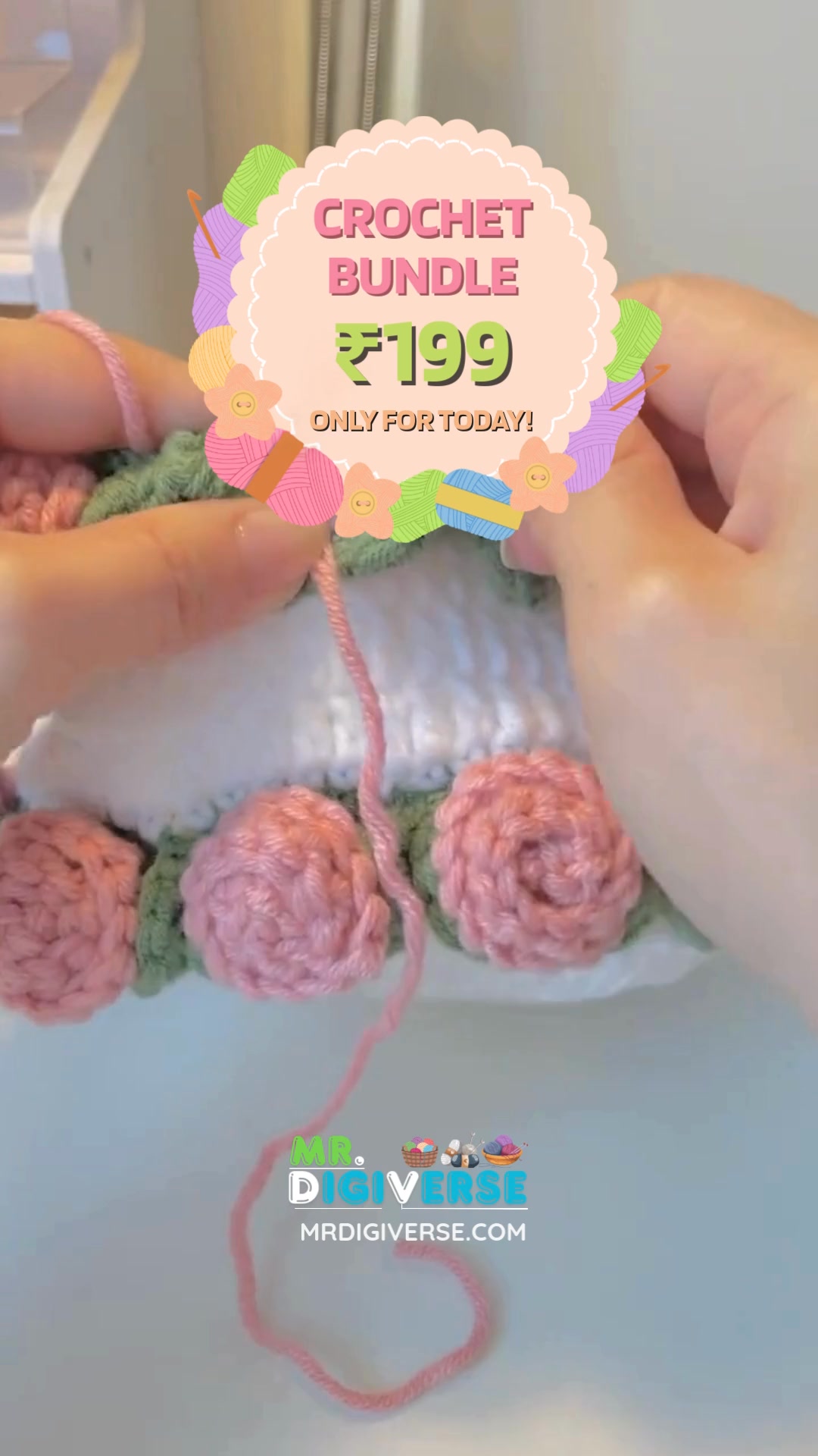 Mr DigiVerse Facebook ad: Download 1000+ Crochet Designs