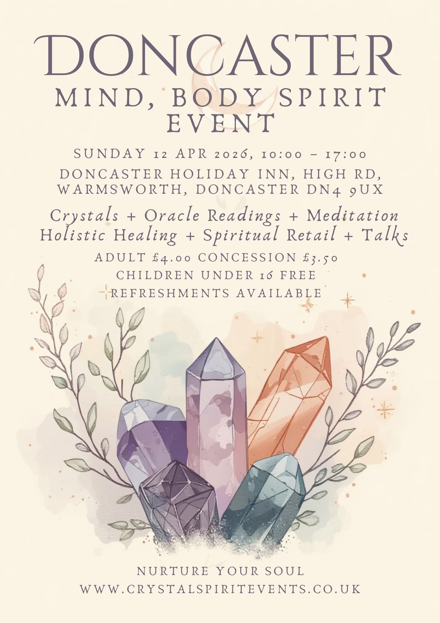 Crystal Spirit Events Facebook ad: Join us at the Doncaster Mind Body Spirit…
