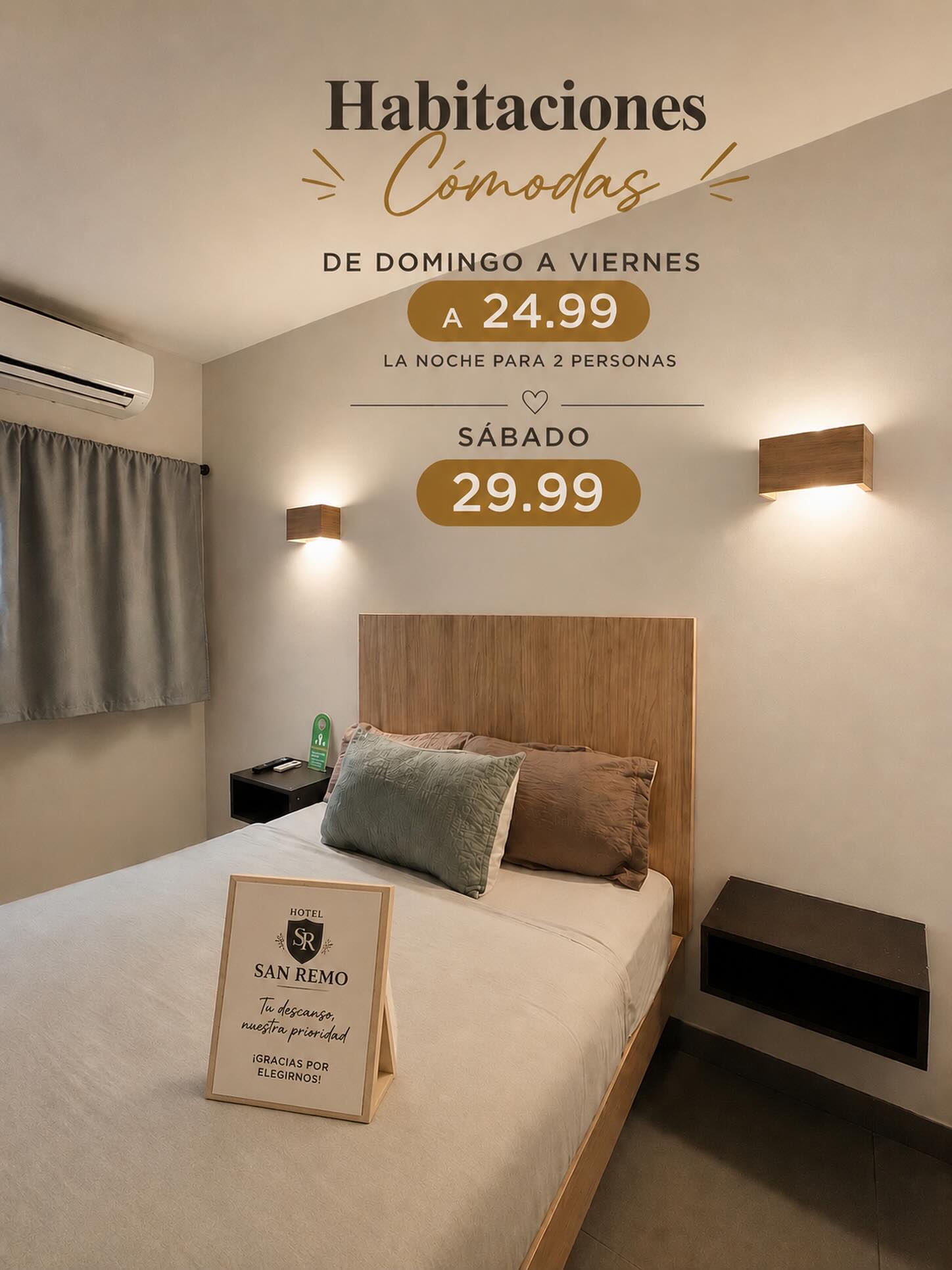 Hotel San Remo Facebook ad: Habitaciones cómodas en el corazón de la ciudad