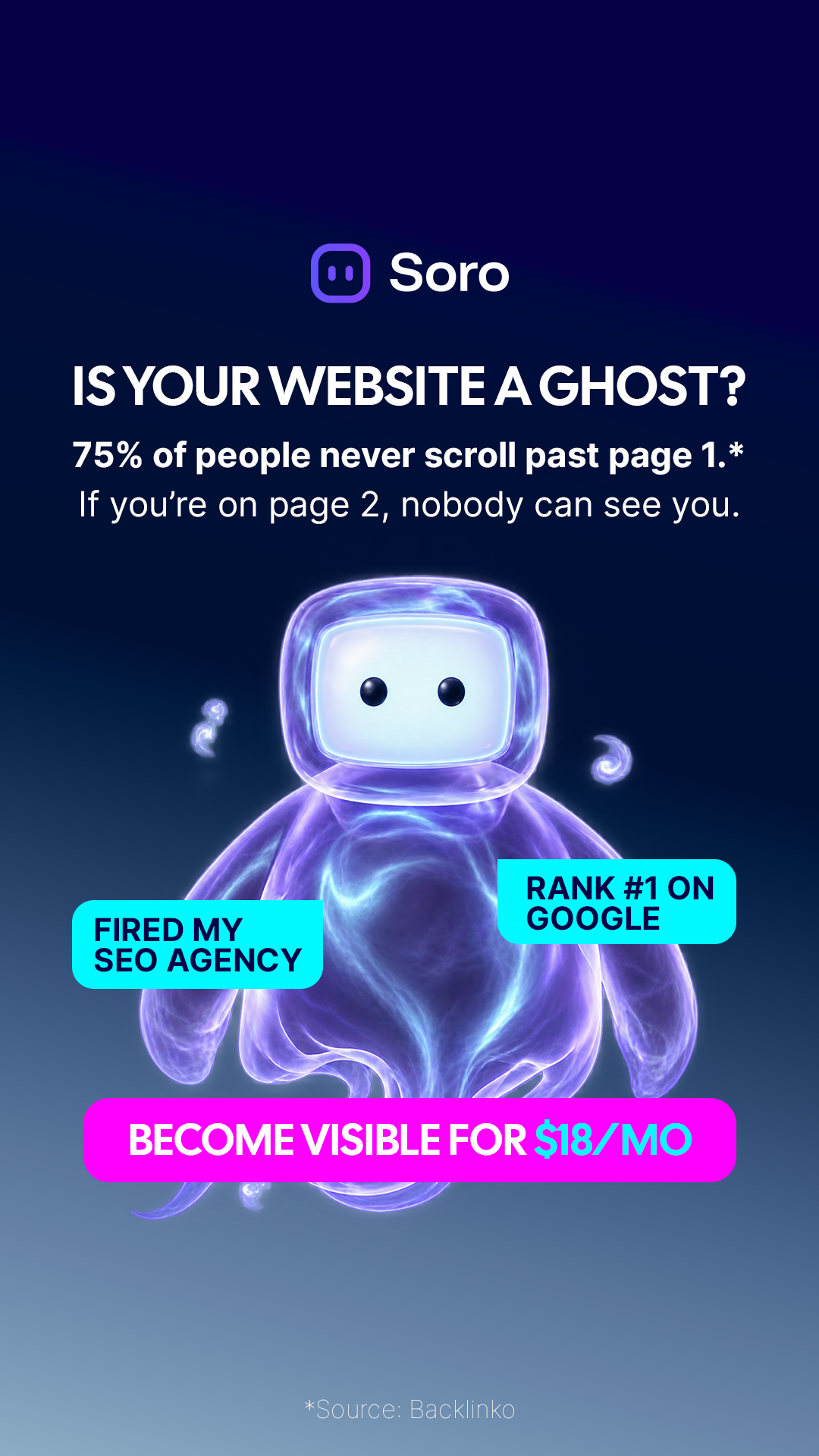 Soro SEO Facebook ad: Rank #1 on Google