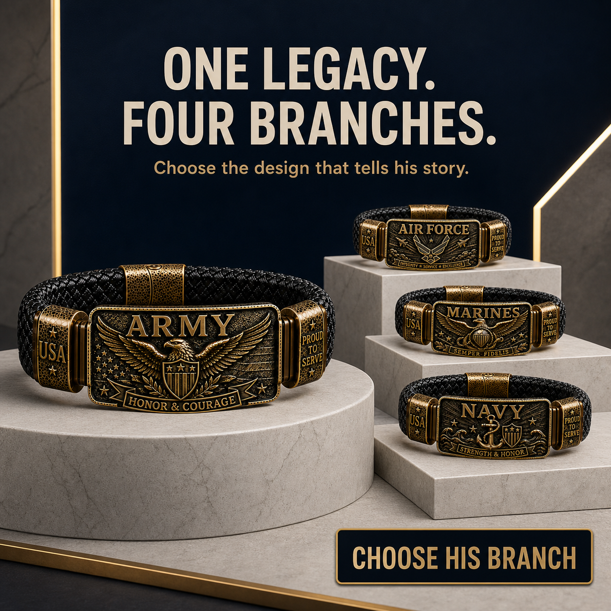 Sheown Facebook ad: Personalized Engraved Men's Military Woven Leather…