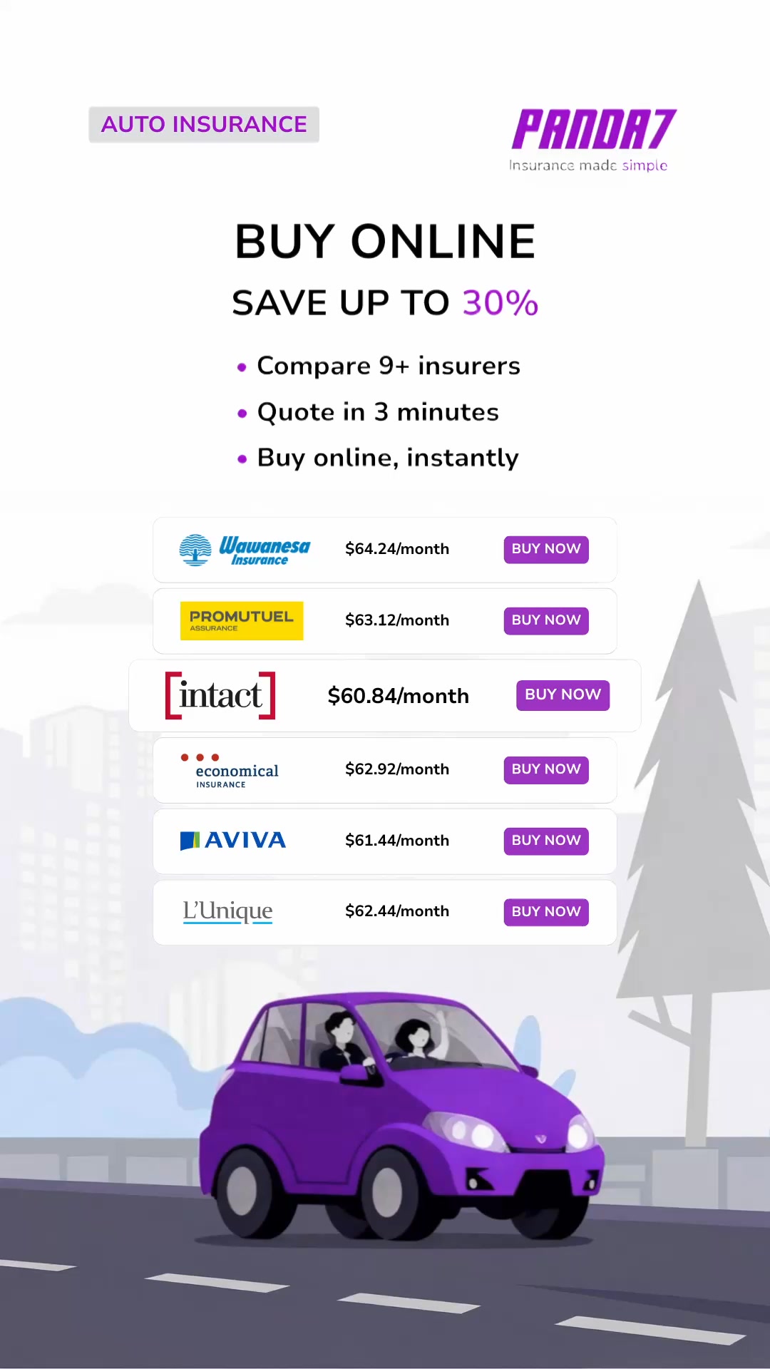 Panda7 Facebook ad: Car Insurance Comparison Tool
