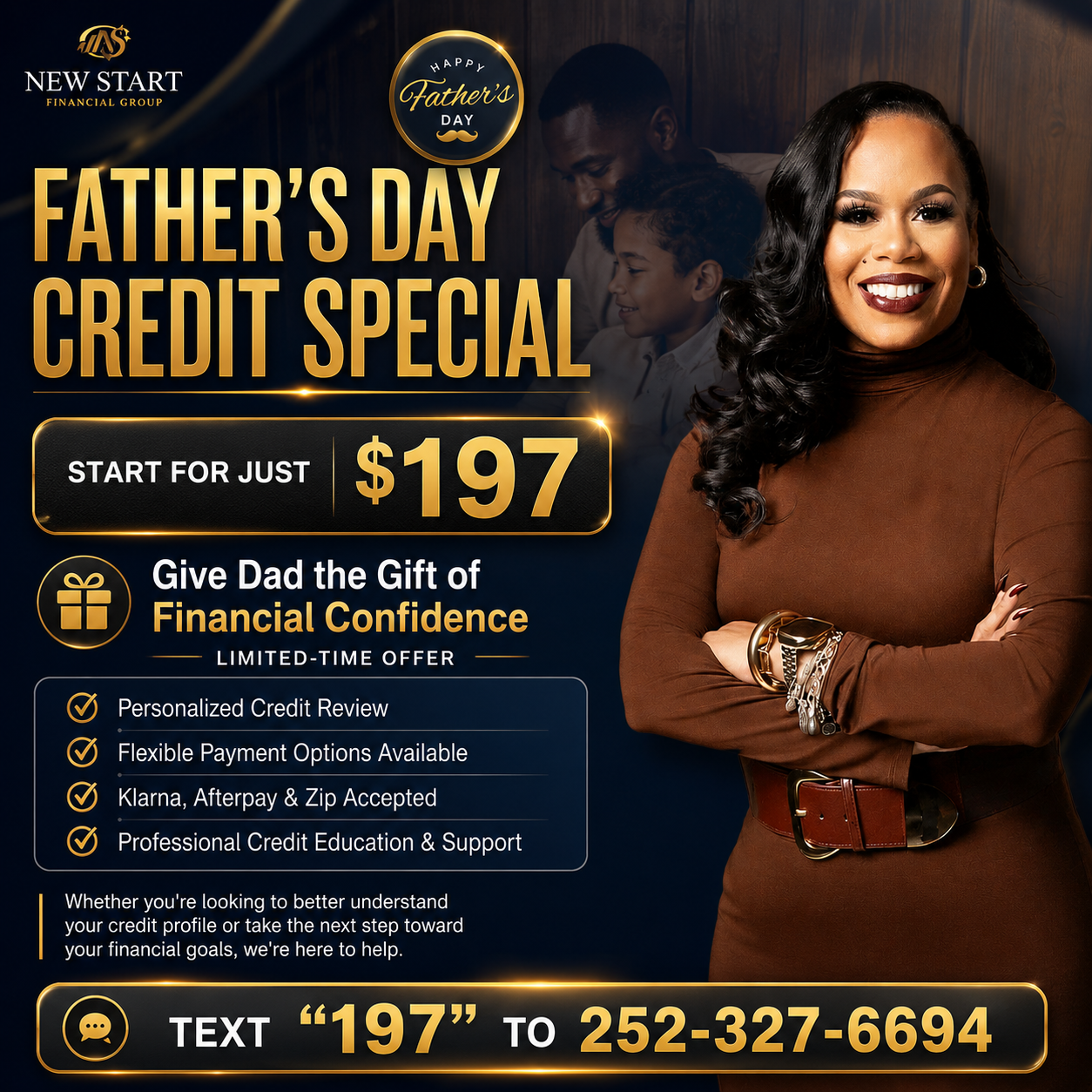 New Start Financial Group, LLC Facebook ad: Father's Day Credit Special $197