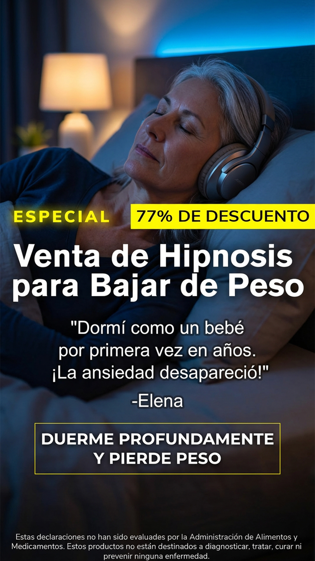 Hypnotherapist Elena Rivera Facebook ad: Presiona play. Cierra los ojos. Cambia todo