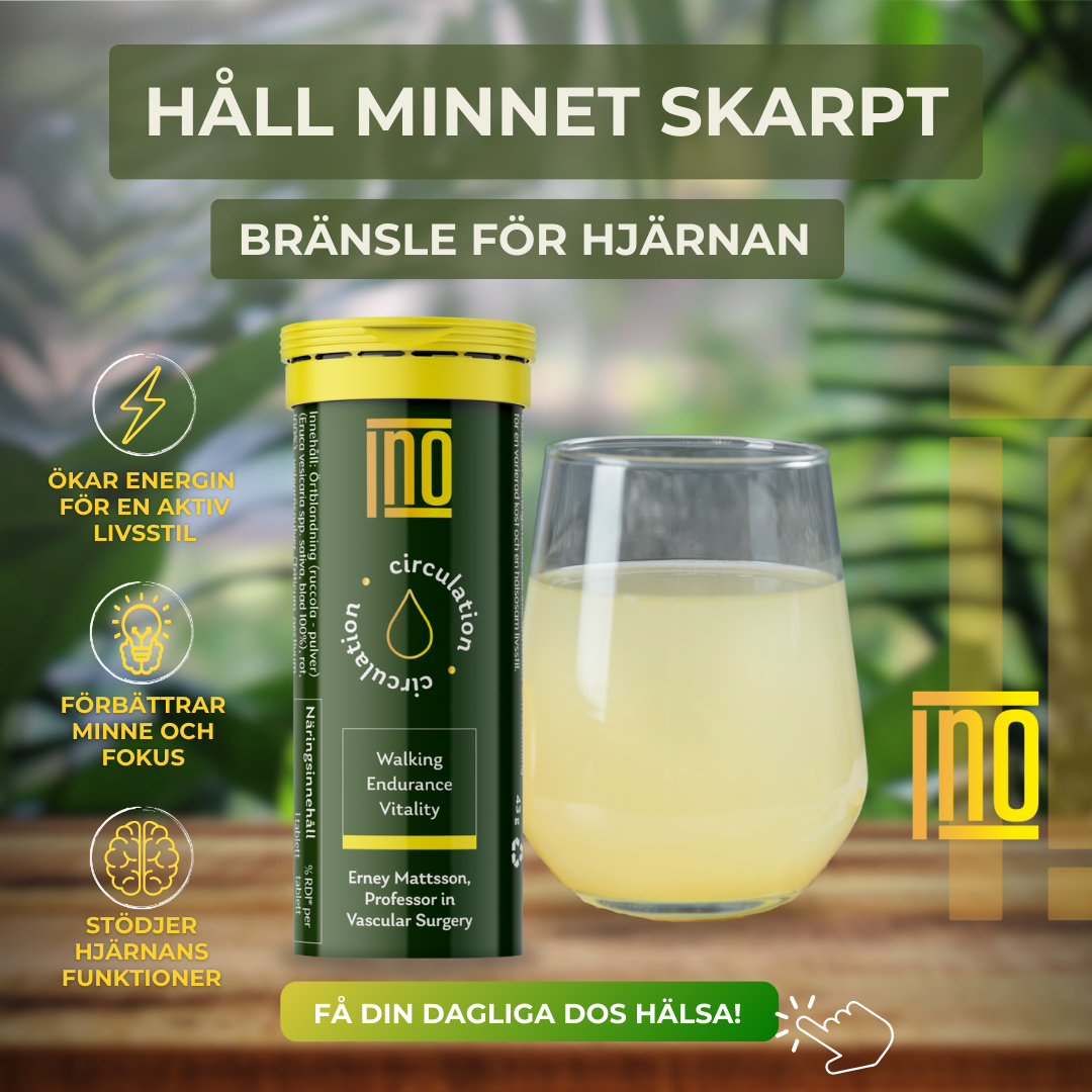 INO Foodtech Facebook ad: Lev Livet Skarpt, Stöd Minne, Cirkulation och Immunförsvar…