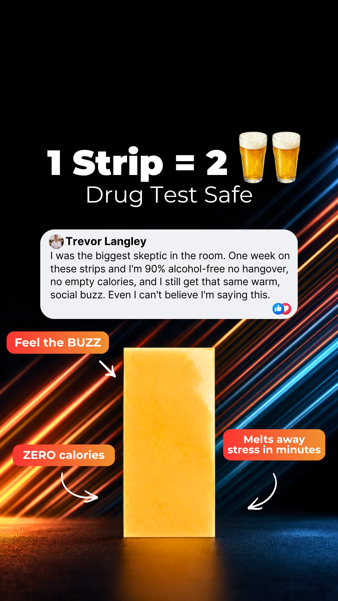 Vibestrips Facebook ad: Keep The Buzz, Ditch The Alcohol