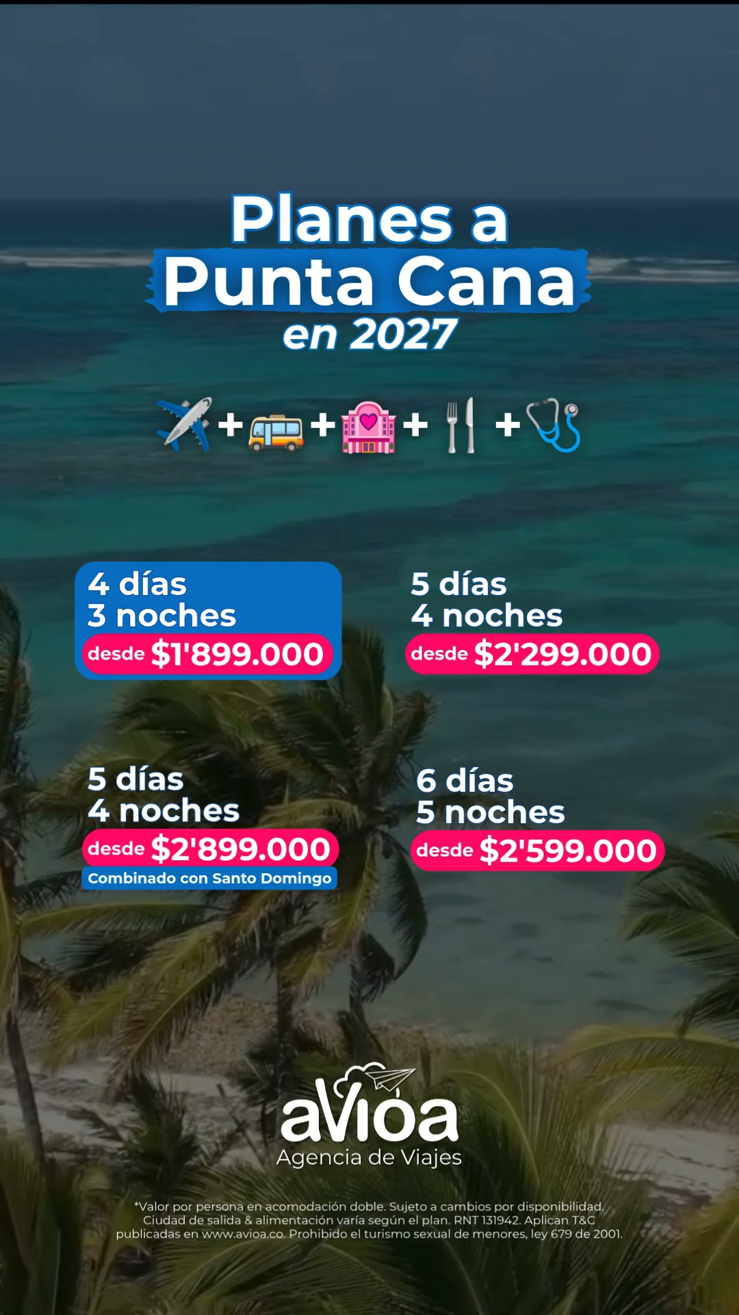 aVioa Facebook ad: OFERTA FLASH Punta Cana desde $1'899.000 para viajar en 2027