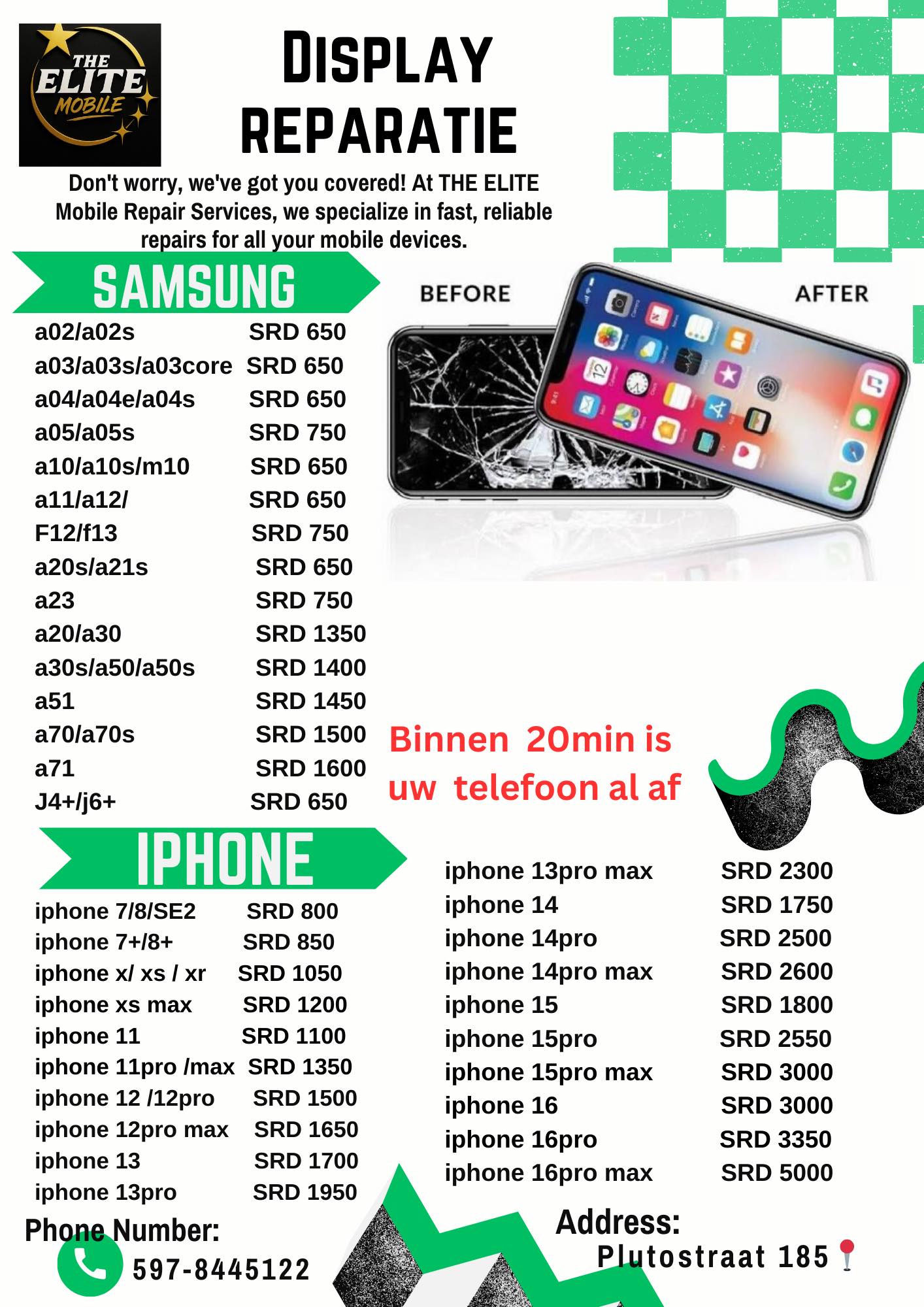 The Elite mobile Su Facebook ad: Snelle & Betrouwbare Smartphone Reparaties