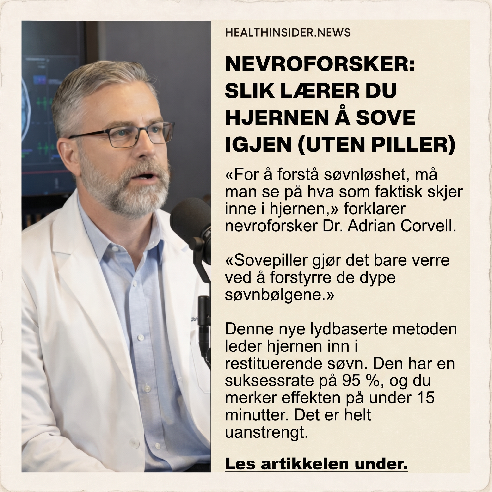 Healthhorizon.news Facebook ad: Får du ikke sove? Denne enkle lydteknikken kan hjelpe