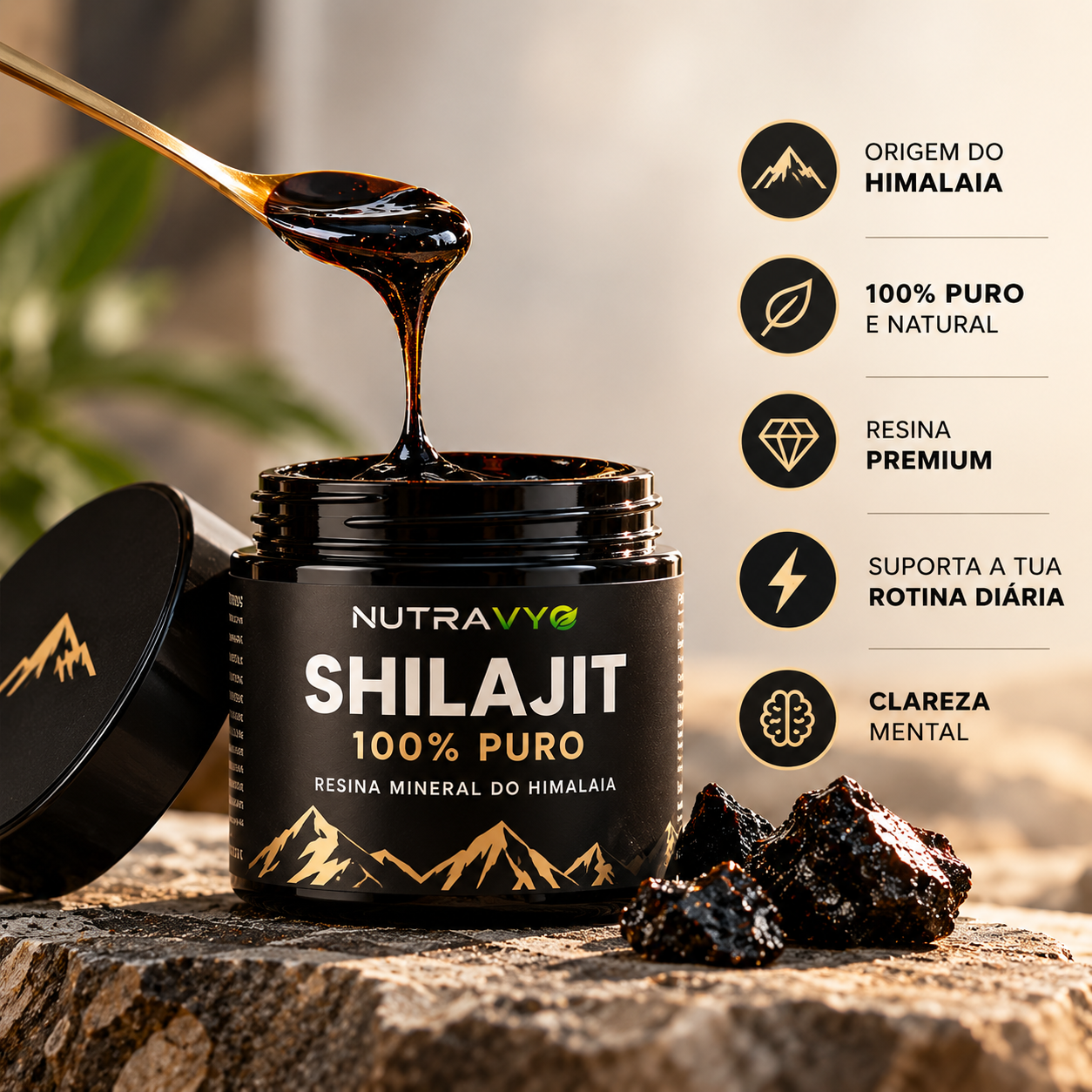 Nutravyo Facebook ad: A Pasta Shilajit Gold da é o reforço natural que procurava.