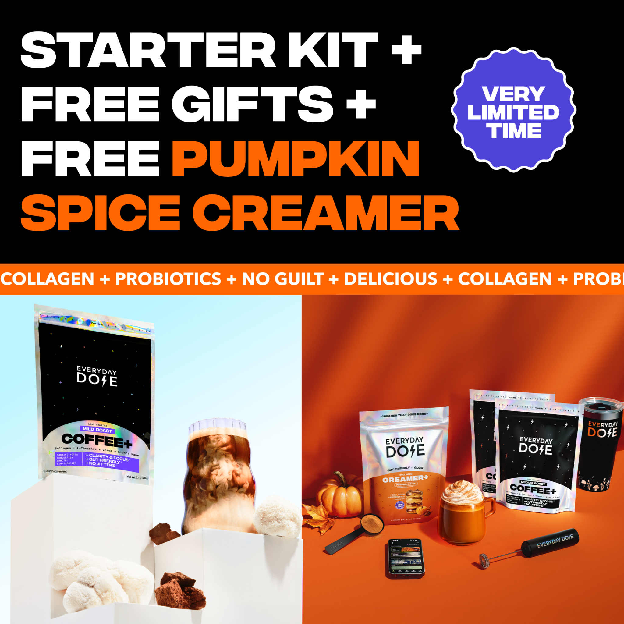 Everyday Dose Facebook ad: 65% OFF + FREE Pumpkin Spice