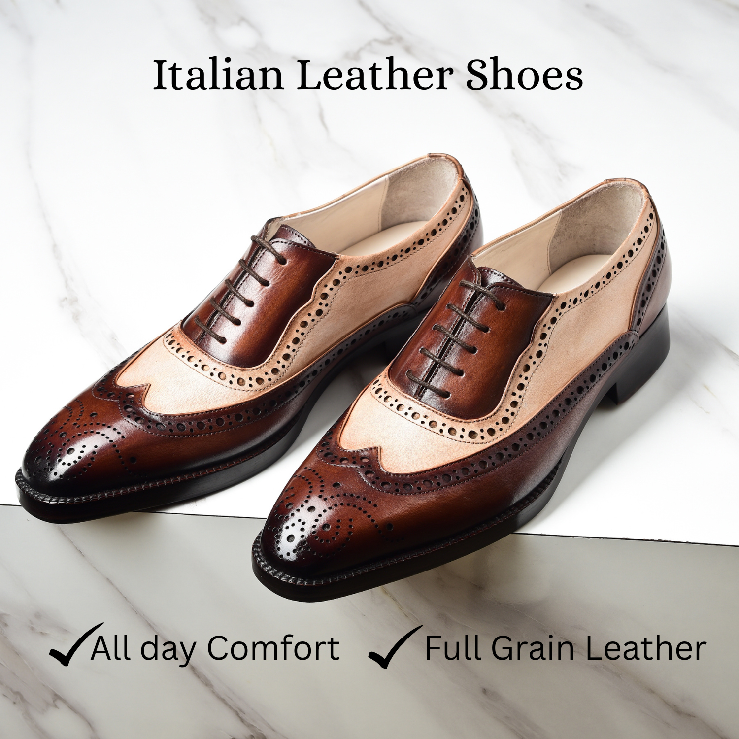 Lethato - Handcrafted Shoes Facebook ad: Wingtip Brogue Oxford - Brown & Beige