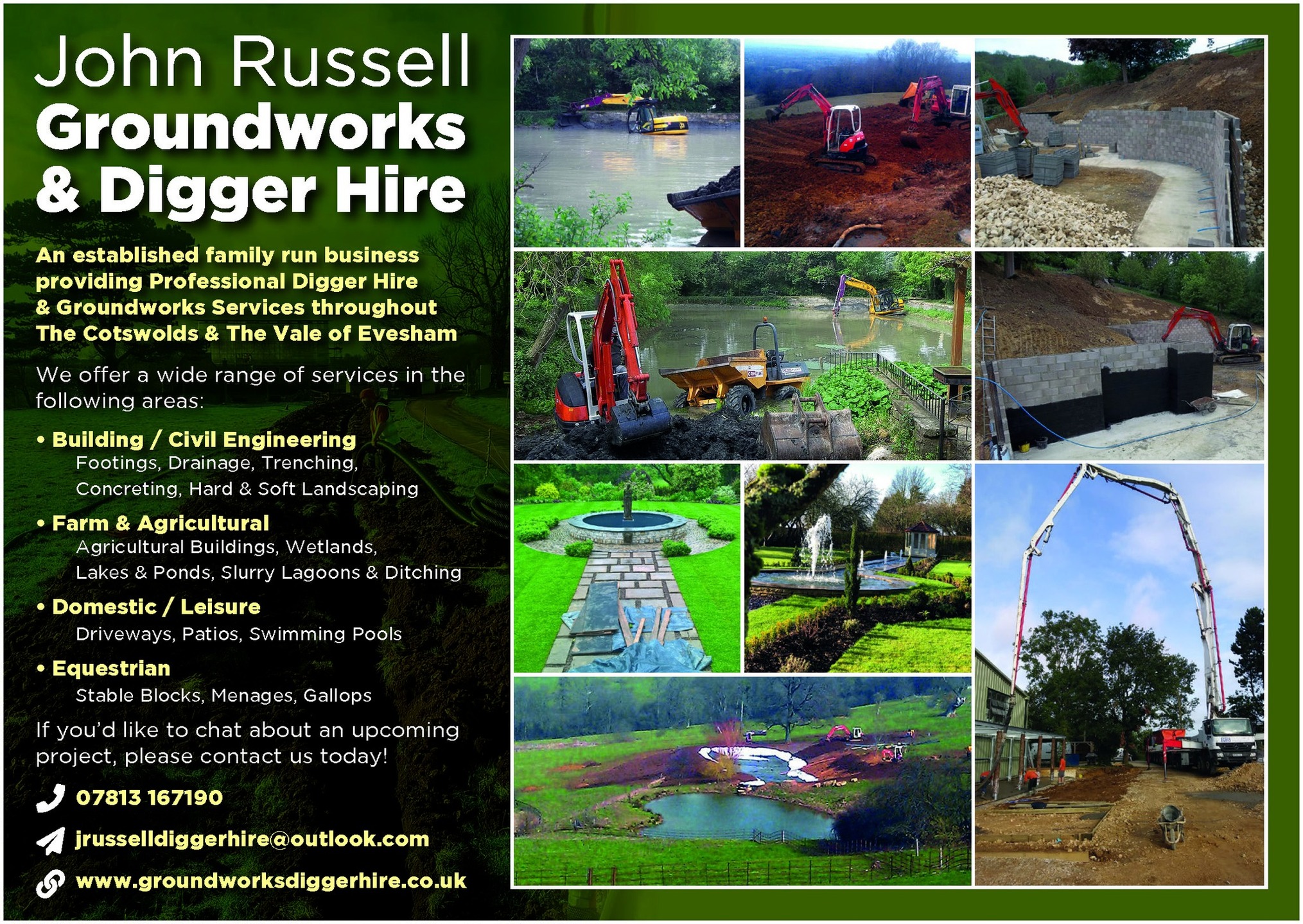 J Russell Digger Hire LTD Facebook ad: Explore the comprehensive range of services we offer…
