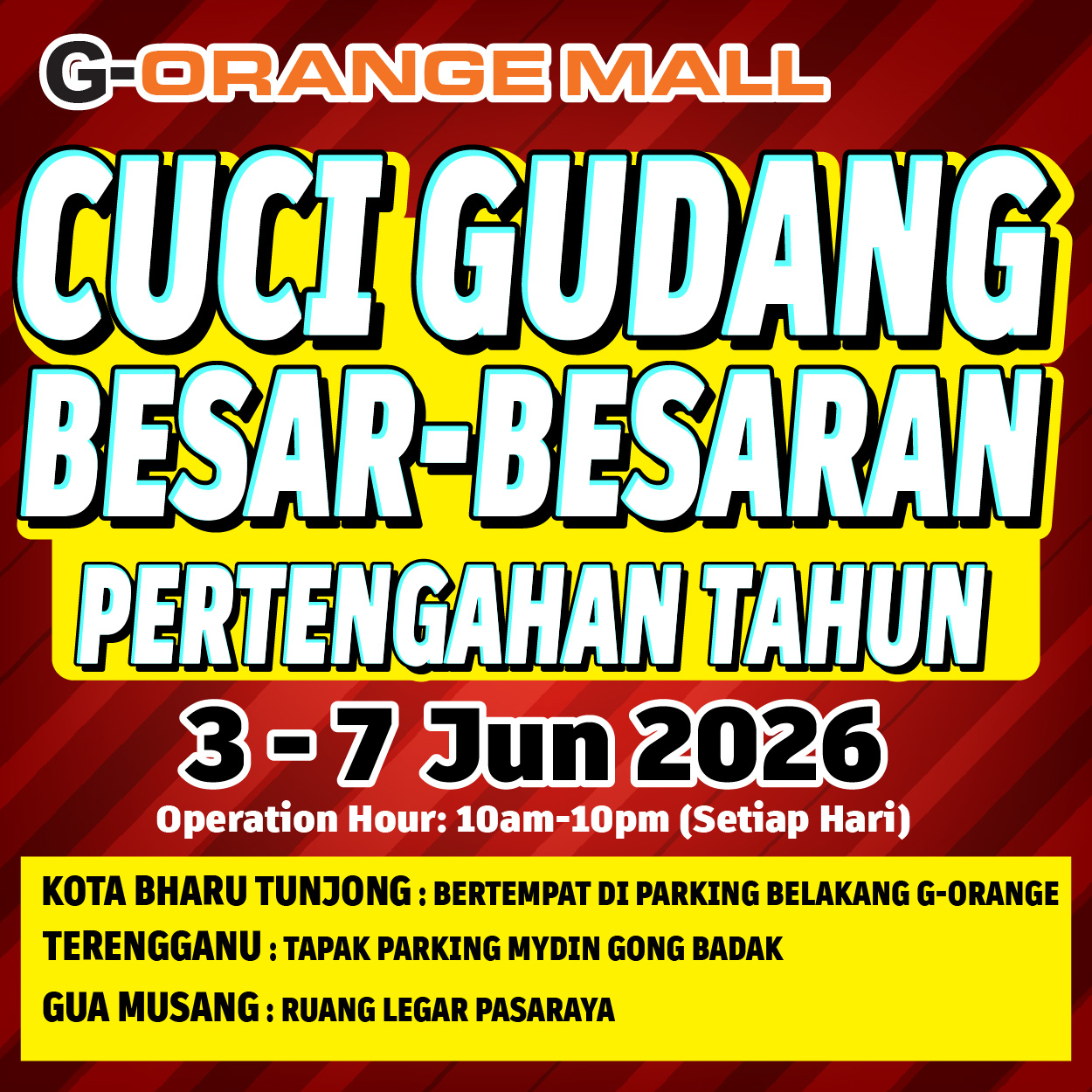 G-Orange Mall Facebook ad: PROMOSI CUCI GUDANG BESAR-BESARAN PERTENGAHAN TAHUN!