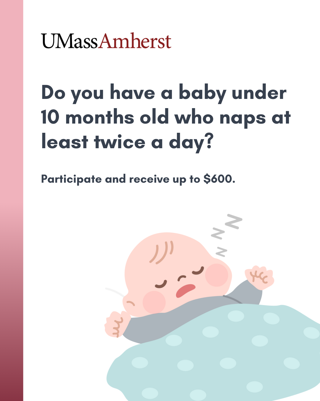 BuildClinical Massachusetts Studies Facebook ad: Infant Sleep Study around Amherst, MA