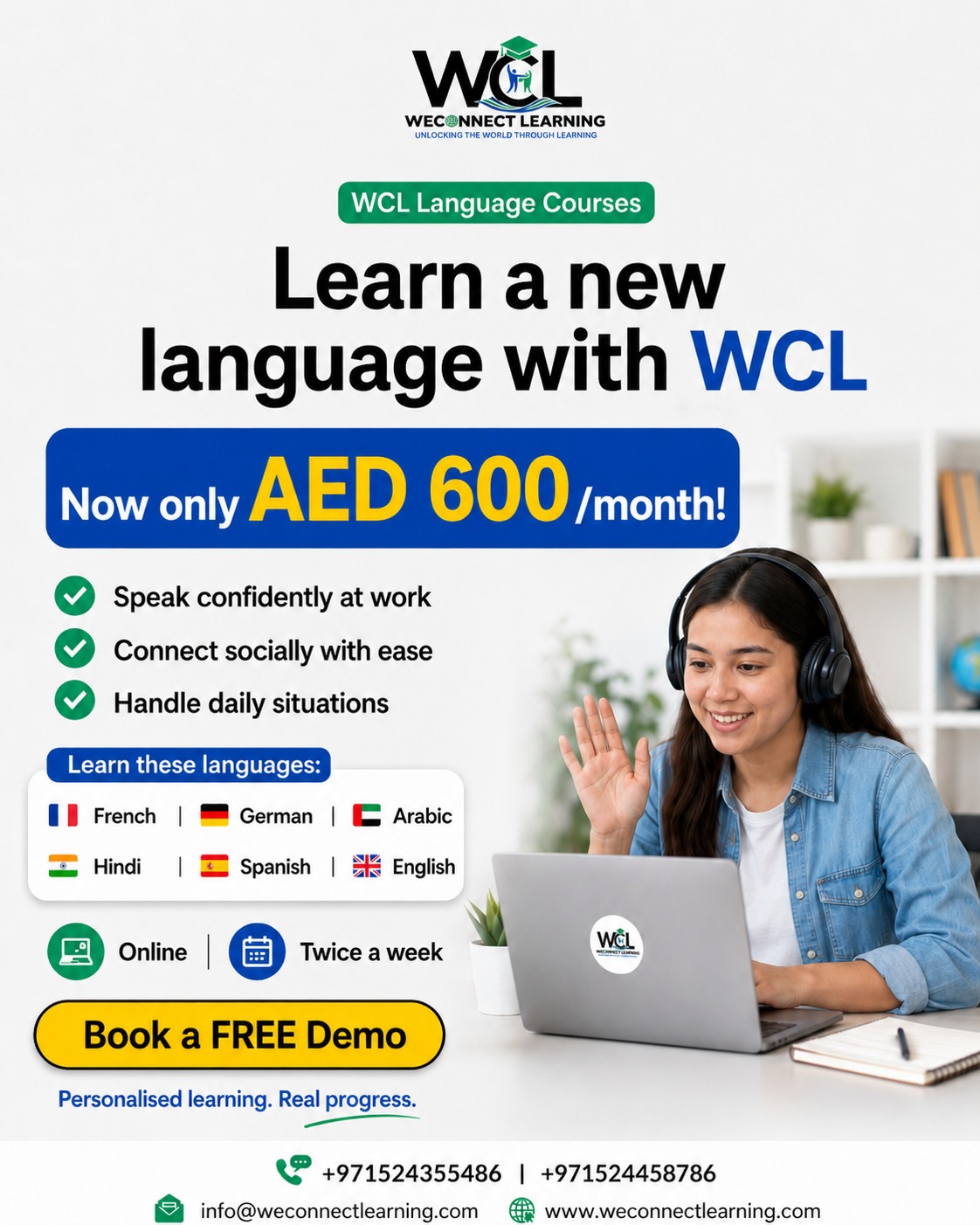 WeConnect Learning Facebook ad: Learn a New Language Today