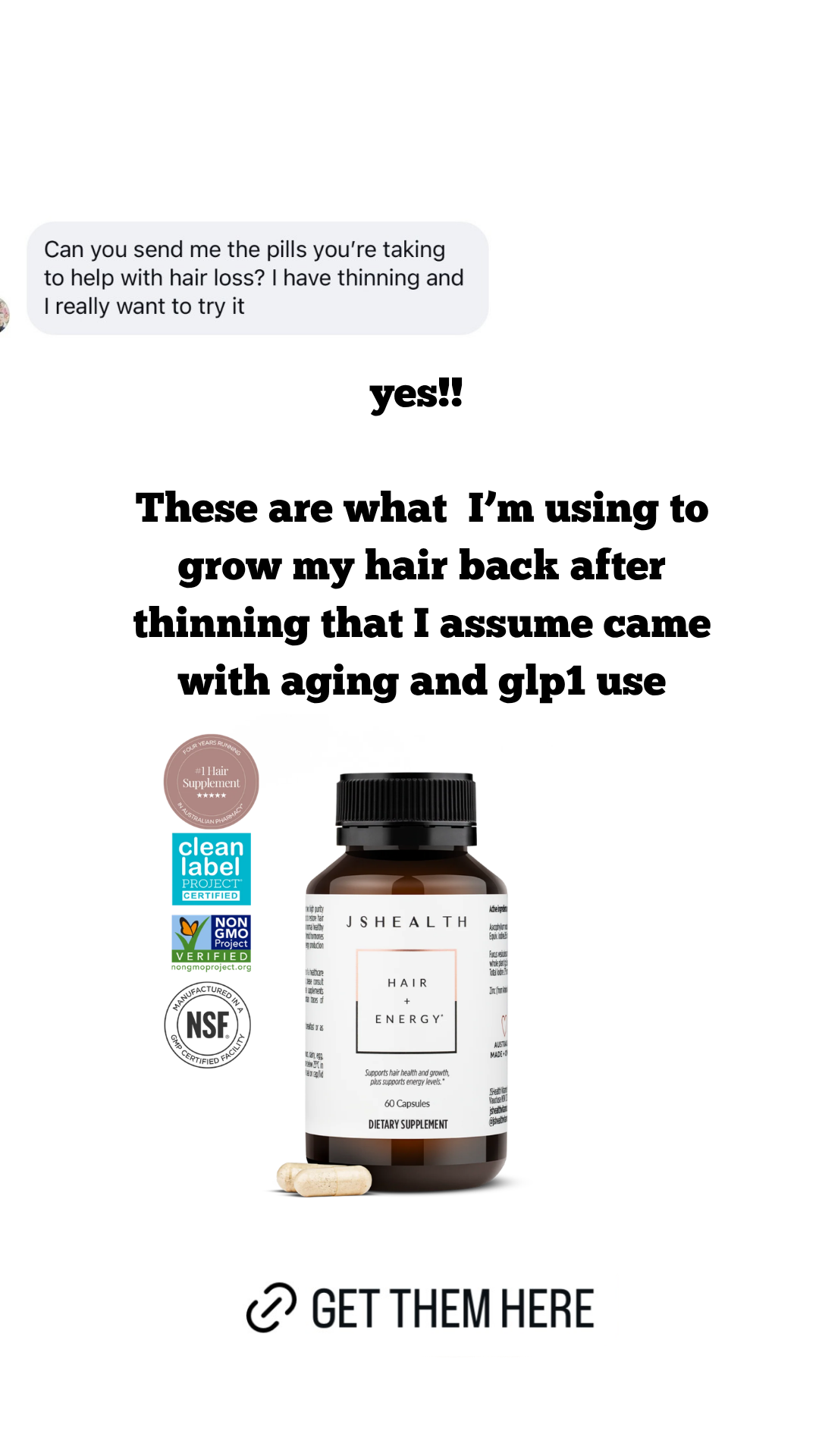 JSHealth Vitamins Facebook ad: My Secret to Stronger Hair