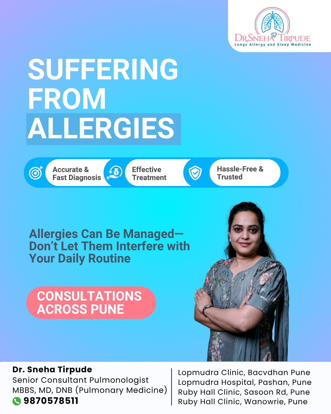 Dr. Sneha Tirpude - Pulmonologist Facebook ad: Struggling with allergies in Pune?