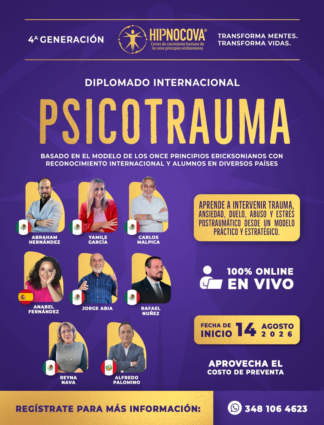 Hipnocova Facebook ad: Especialízate en Psicotrauma con un modelo clínico de…