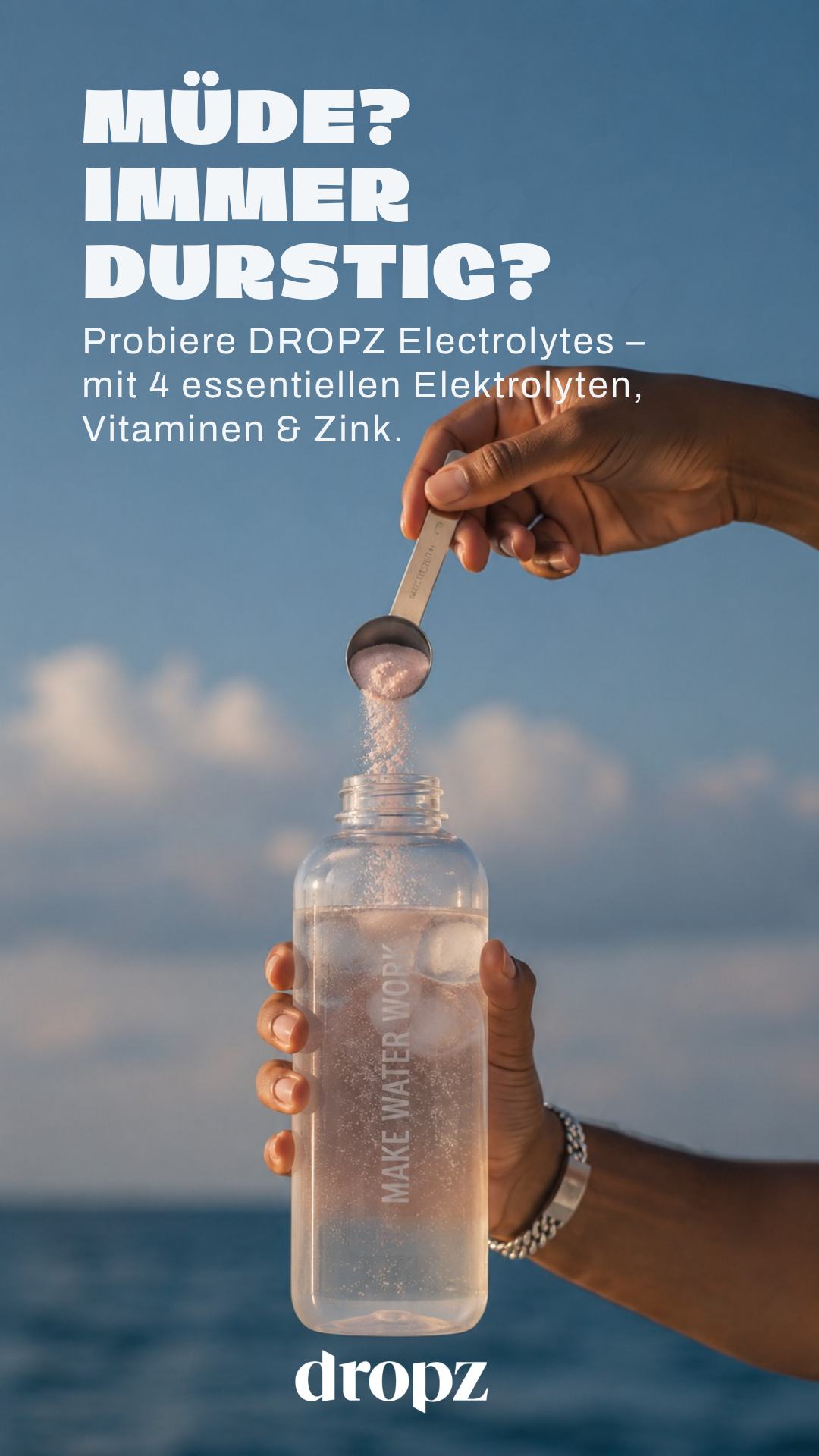 dropz Facebook ad: Hydration mit wichtigen Elektrolyten