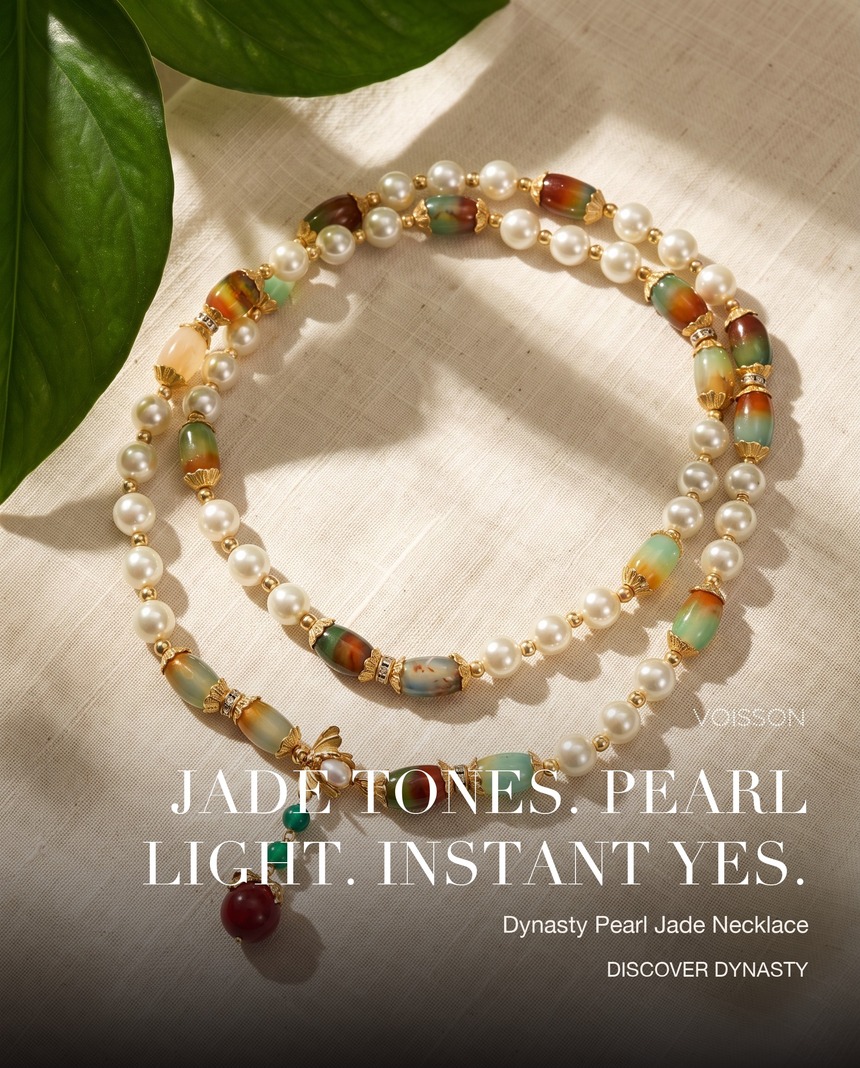 V O I S S O N Facebook ad: Dynasty Pearl Jade Necklace