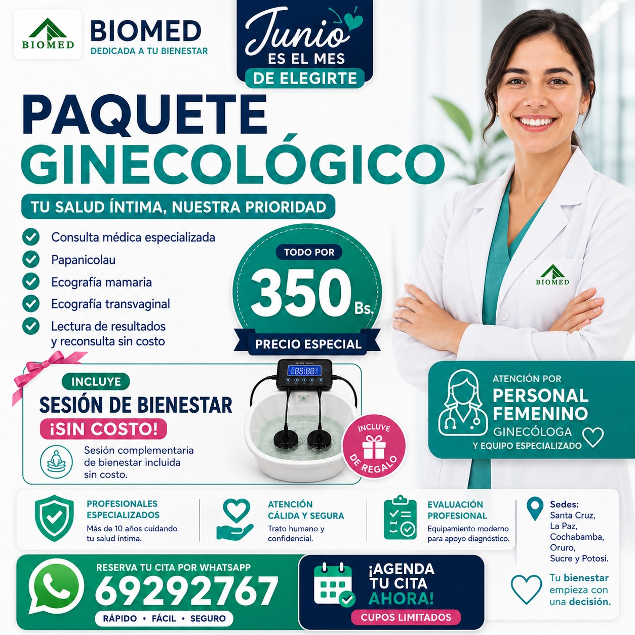 Biomed Ginecologia Bolivia Facebook ad: Muchas mujeres esperan sentir molestias para recién hacerse…