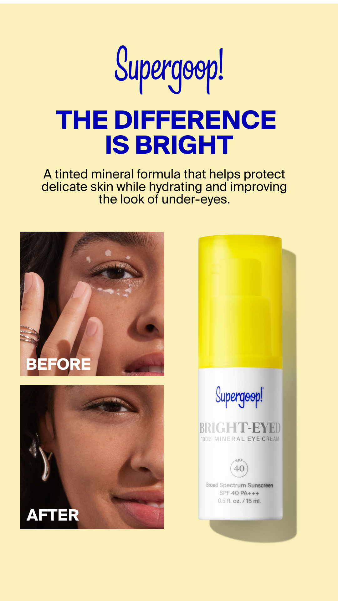 Supergoop Facebook ad: Supergoop! Bright-Eyed 100% Mineral Eye Cream SPF 40