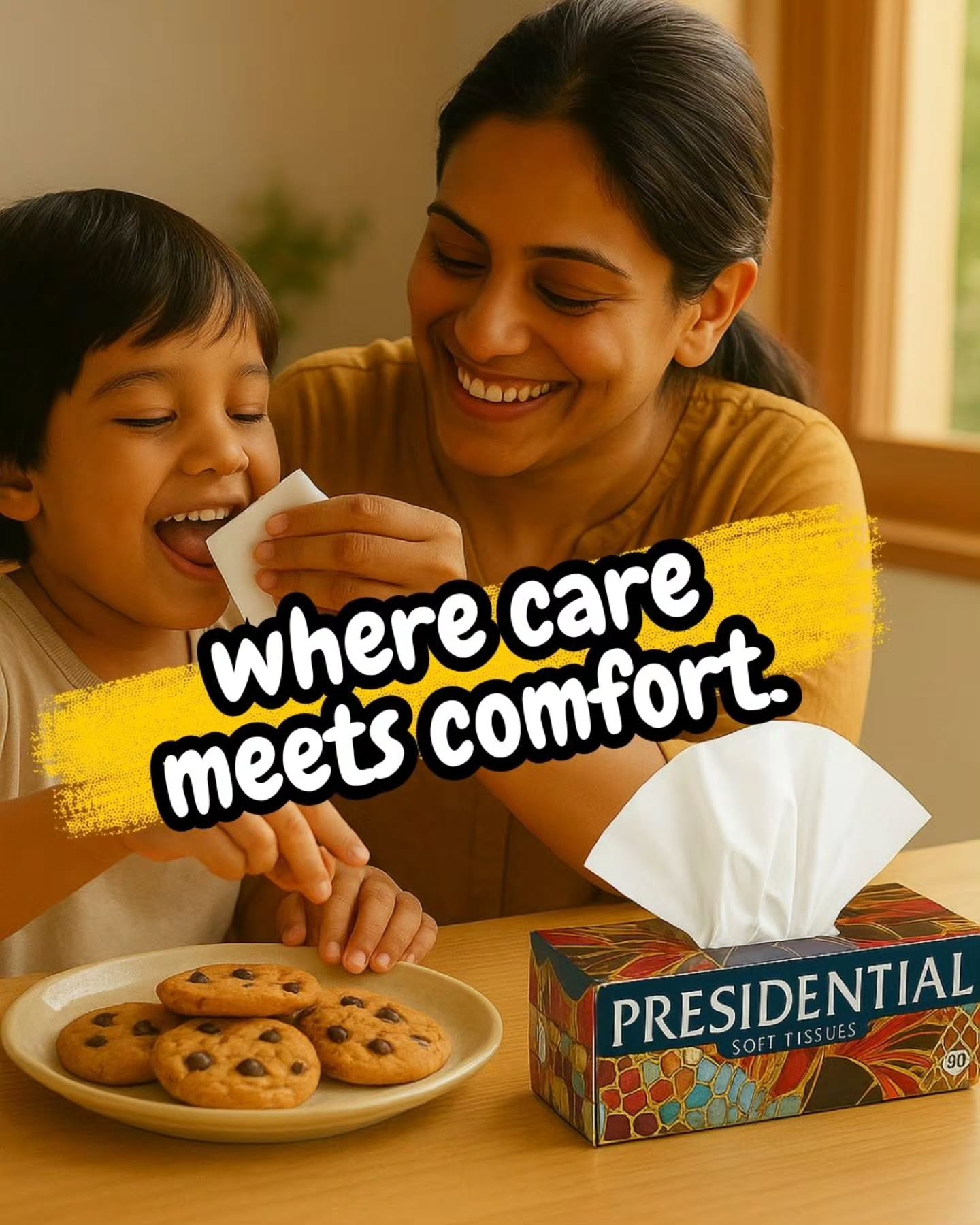 Presidential Tissues Facebook ad: Where care meets comfort.