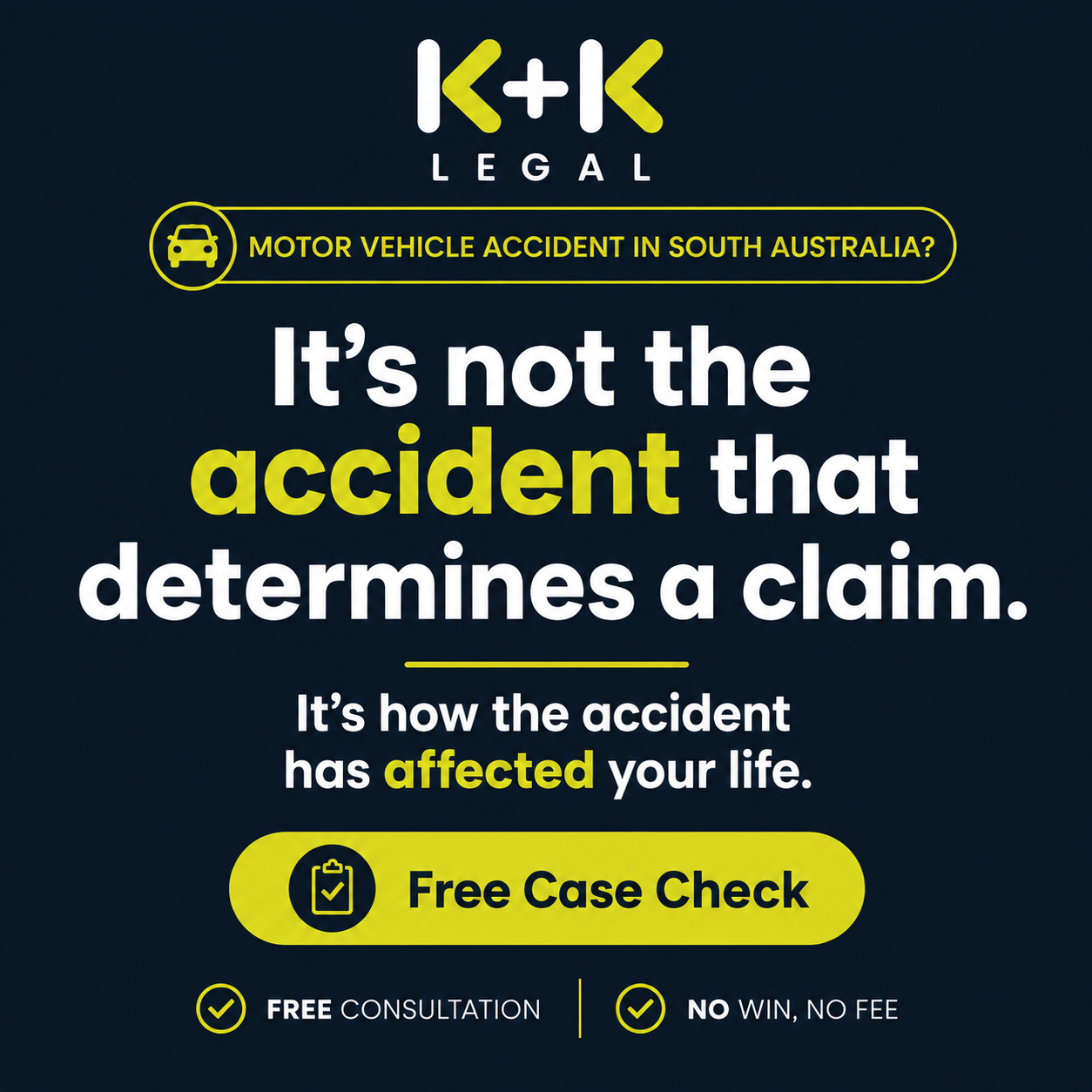 K + K Legal Facebook ad: Free Claim Check, No Win, No Fee