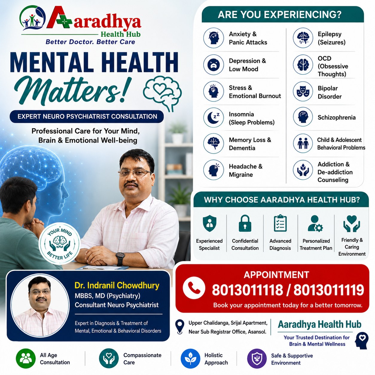 Aaradhya Health Hub Facebook ad: Your Mental Health Deserves Expert Care.