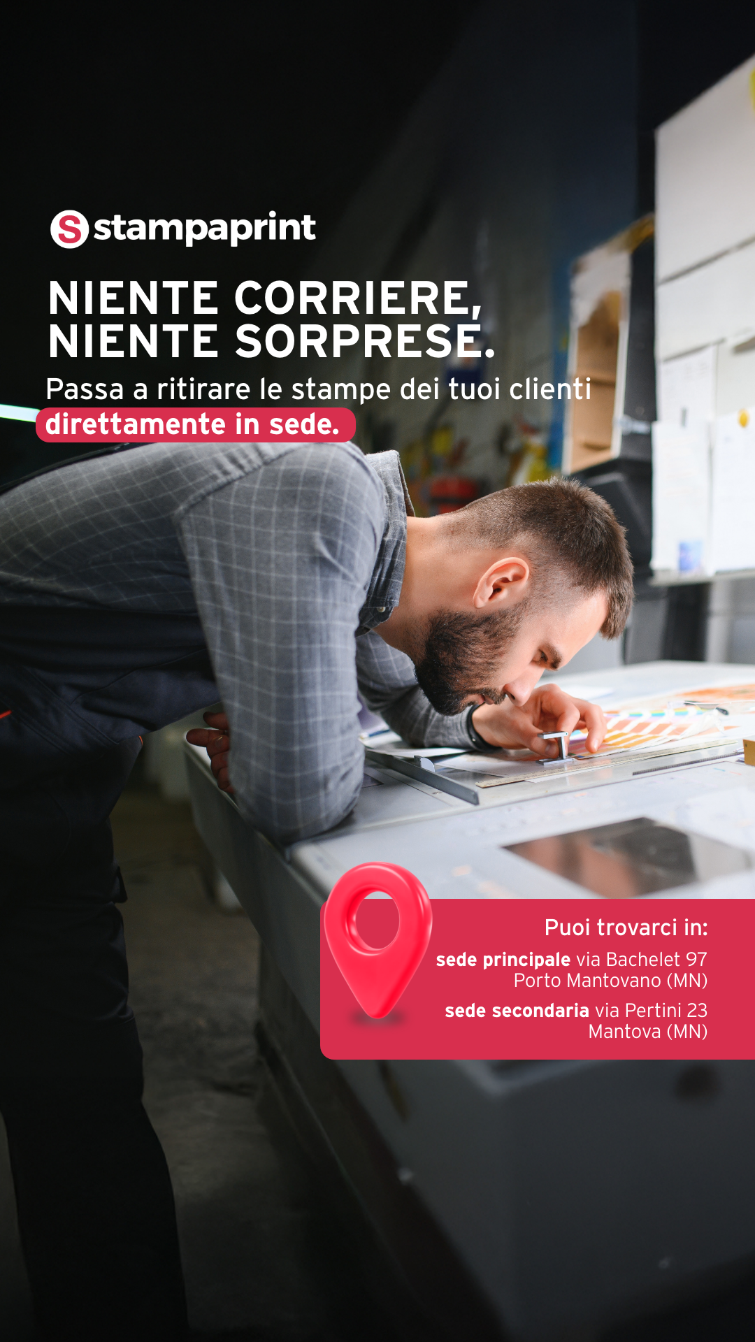 Stampaprint Facebook ad: Niente corrieri, niente sorprese: ritira in sede