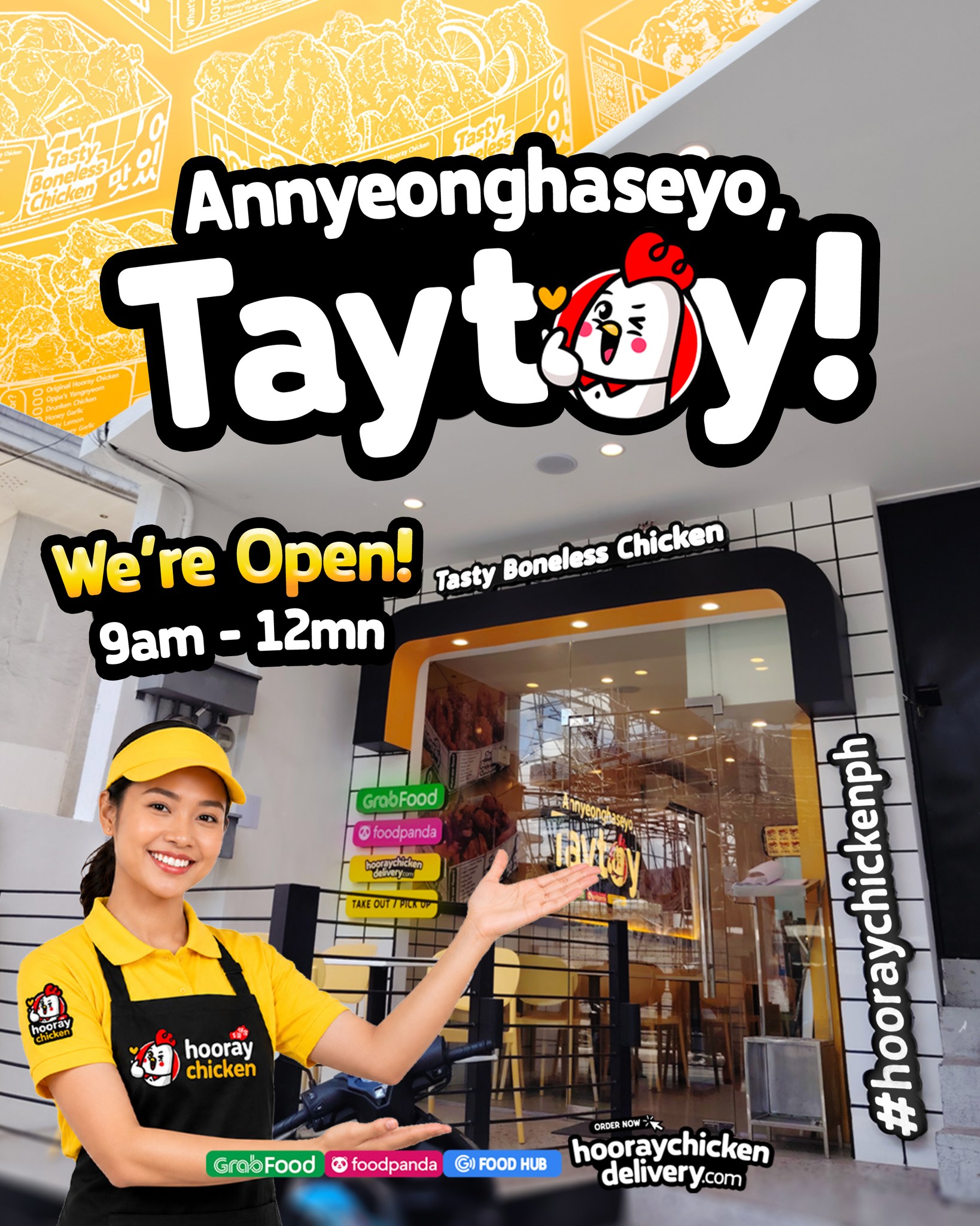 Hooray Chicken Facebook ad: Hooray, Taytayeños! Your favorite Hooray Chicken is now…